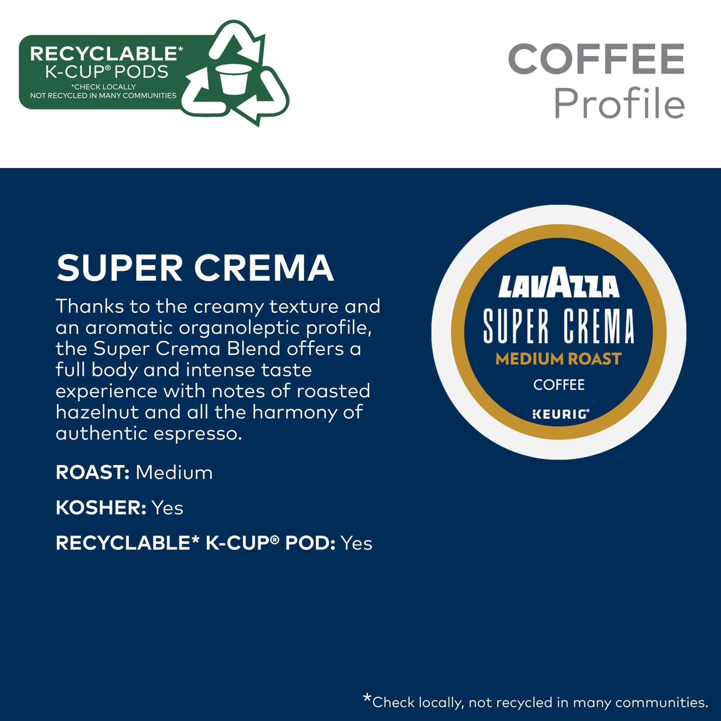 Lavazza Super Crema, Single Serve Keurig K-Cup Pods, Medium Espresso Roast Coffee, 88 Count (4 Packs of 22)