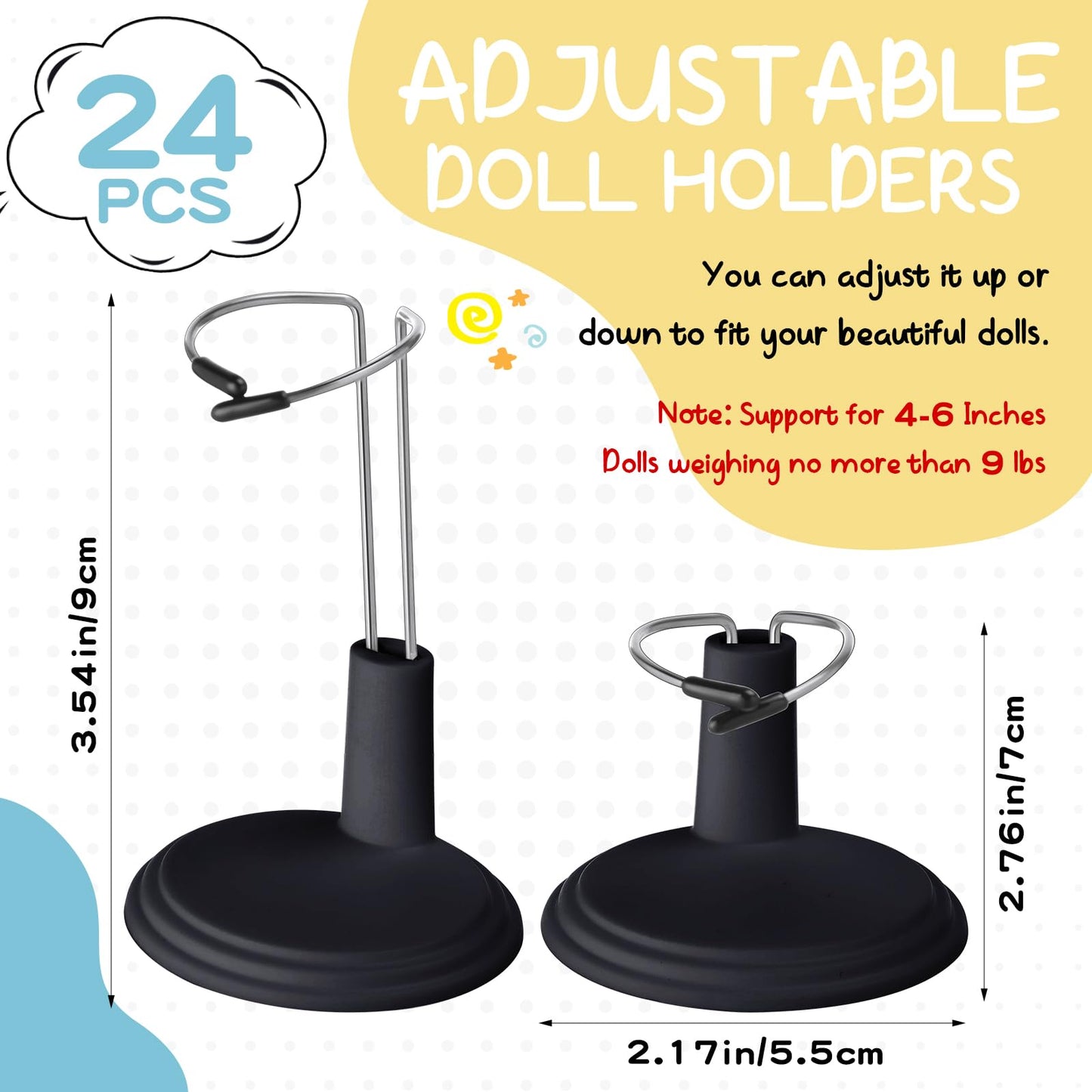 Yaocom 24 Pcs Doll Stand Adjustable Action Figure Display Holder Support for 4-6 Inches Dolls, Creative Storage Stand for Home Shop Birthday Party Favor for Male Female(Black)