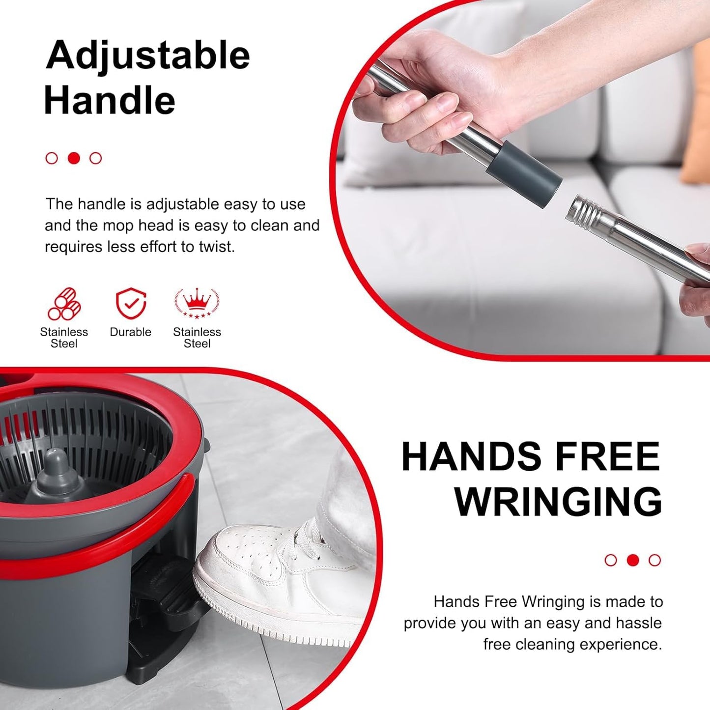 MENSHINE 360° Spin Mop and Bucket Set Cleaning System,Mop and Bucket with Wringer Set for Home,Wet Dust Mop for Floor Cleaning with 4 Mop Heads