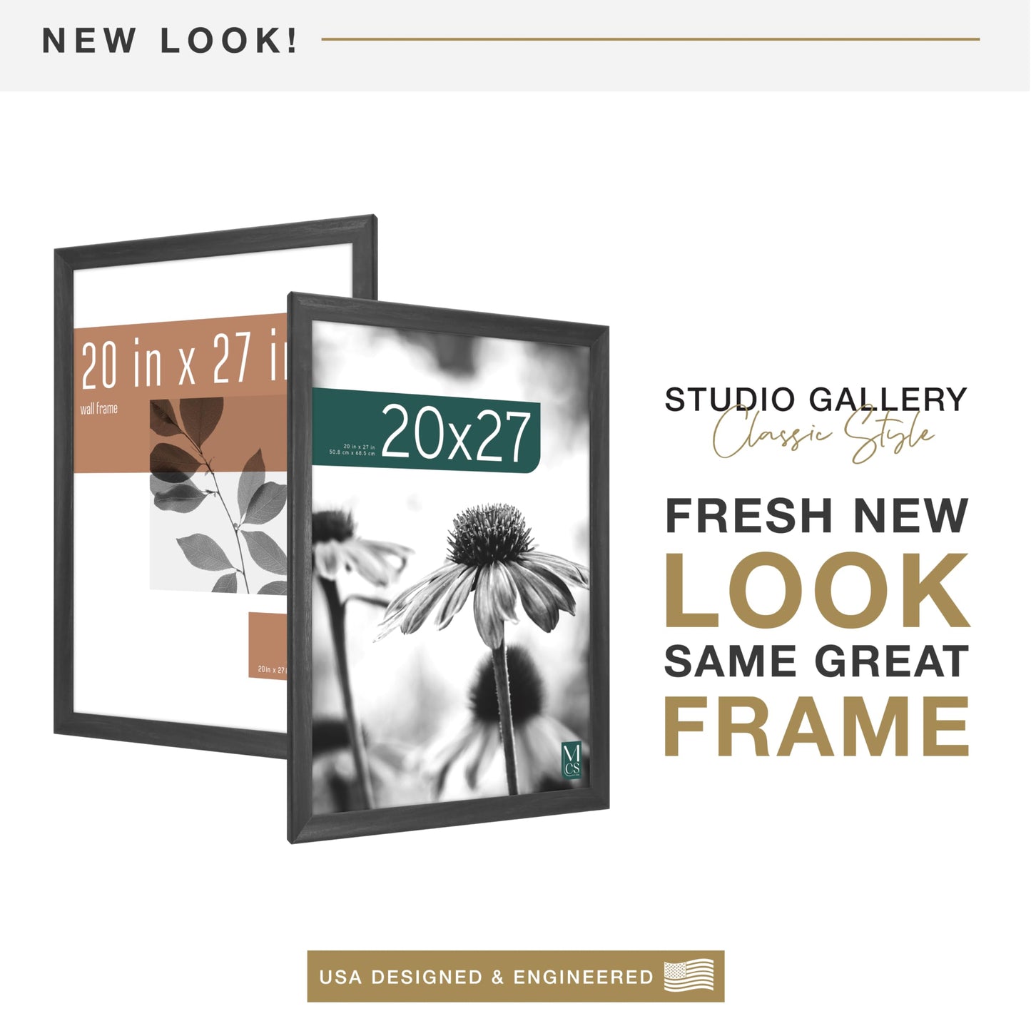 MCS Studio Gallery Classic 20x27 Poster Frame Black Woodgrain Engineered Wood, Vertical & Horizontal Wall Hanging Large Picture Frame for Photos, Posters & Art Prints (1-Pack)