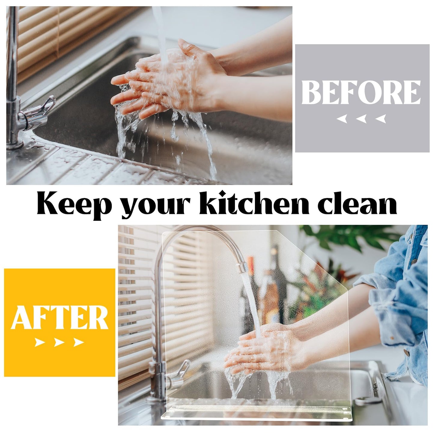 Vesici 2 Pcs Clear Acrylic Sink Splash Guard Freestanding Panel Barrier with Easy Reach Cutaway Kitchen Guard Protective Splatter Barrier for Home Hospital(15.75" Length, 16" Height, 4.5" Base)