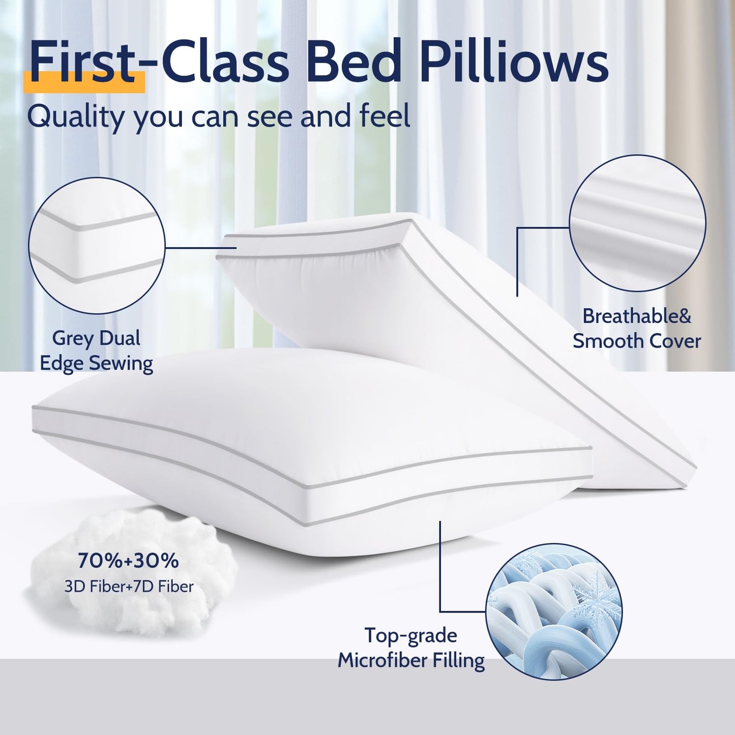 ROUMEA Pillows Standard Size Set of 2, Bed Pillows for Sleeping 2 Pack, Luxury Hotel Quality, Supportive Standard Pillows with Soft Down Alternative for Back Stomach Side Sleepers, Machine Washable