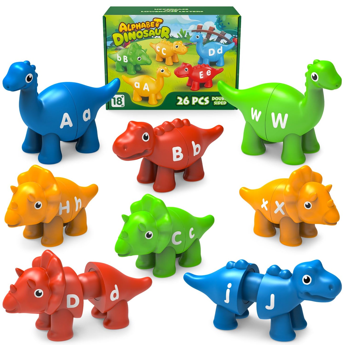 Learning Toys for 2 3 4 5 Year Old, 26PCS Dinosaur Alphabet Learning Toys with Uppercase and Lowercase,Preschool Activities Montessori Fine Motor Toys for Toddlers Kids Age 18M+ Boys Girls Gift