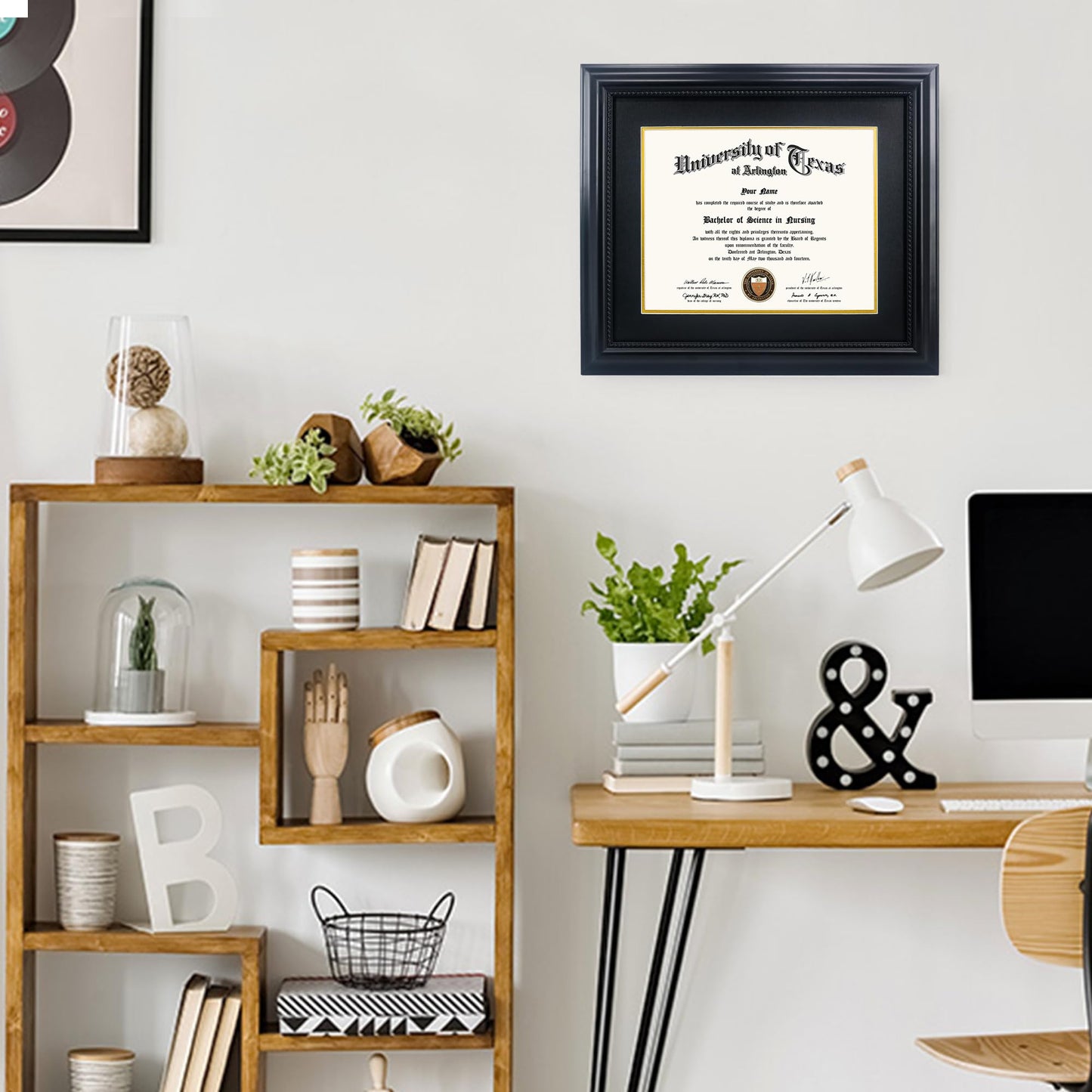 GMFrames 11x14 Diploma Degree Frame with Mat or Display 15x18 Certificates without Mat,Solid Wood,Black Finish with Intricate Black Rope Detail,UV Protection Acrylic