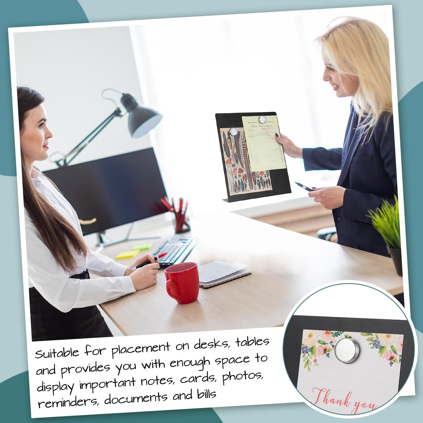 Fainne 4 Pcs Magnetic Bulletin Board with Easel Stand Mini Magnet Metal Tabletop Memo Display Board for Back to School Menu Table Office Supplies (Black,11 x 8.5 Inches)