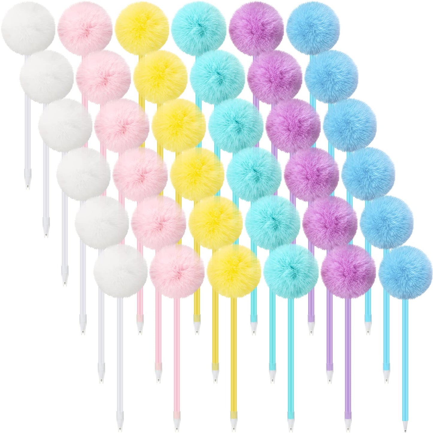 Epakh 84 Pcs Pompom Ballpoint Pen Fluffy Ball Cute Kawaii Plush Fuzzy Pen Black Gel Ink Macaron Color Ballpoint Pompom Gift for Office Women Coworkers, 6 Colors