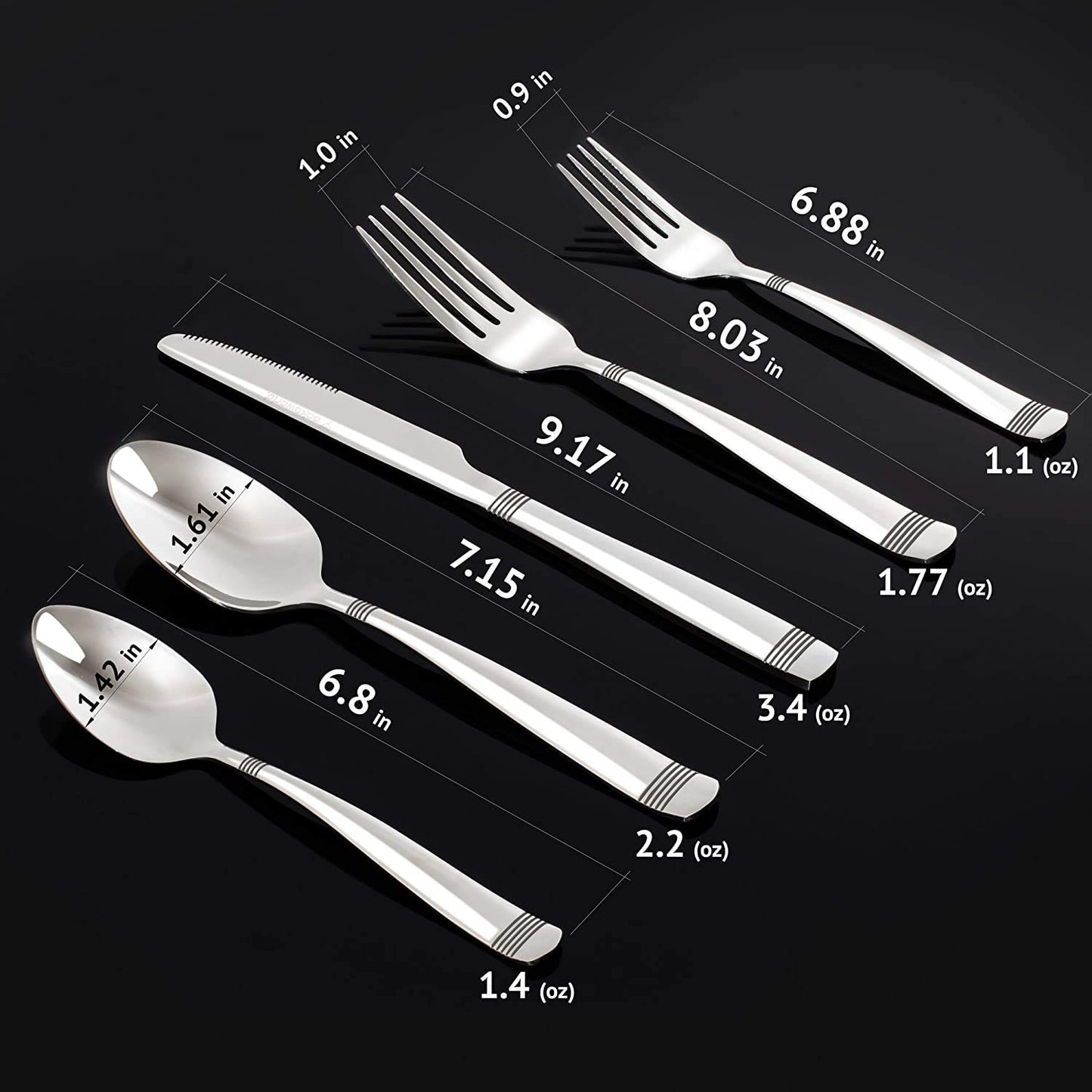 Dokaworld Elegant Design Flatware, Silverware Set for 8 persons, 40 Piece - Spoons, Forks, and Knives 18/10 Stainless Steel, Dishwasher Safe