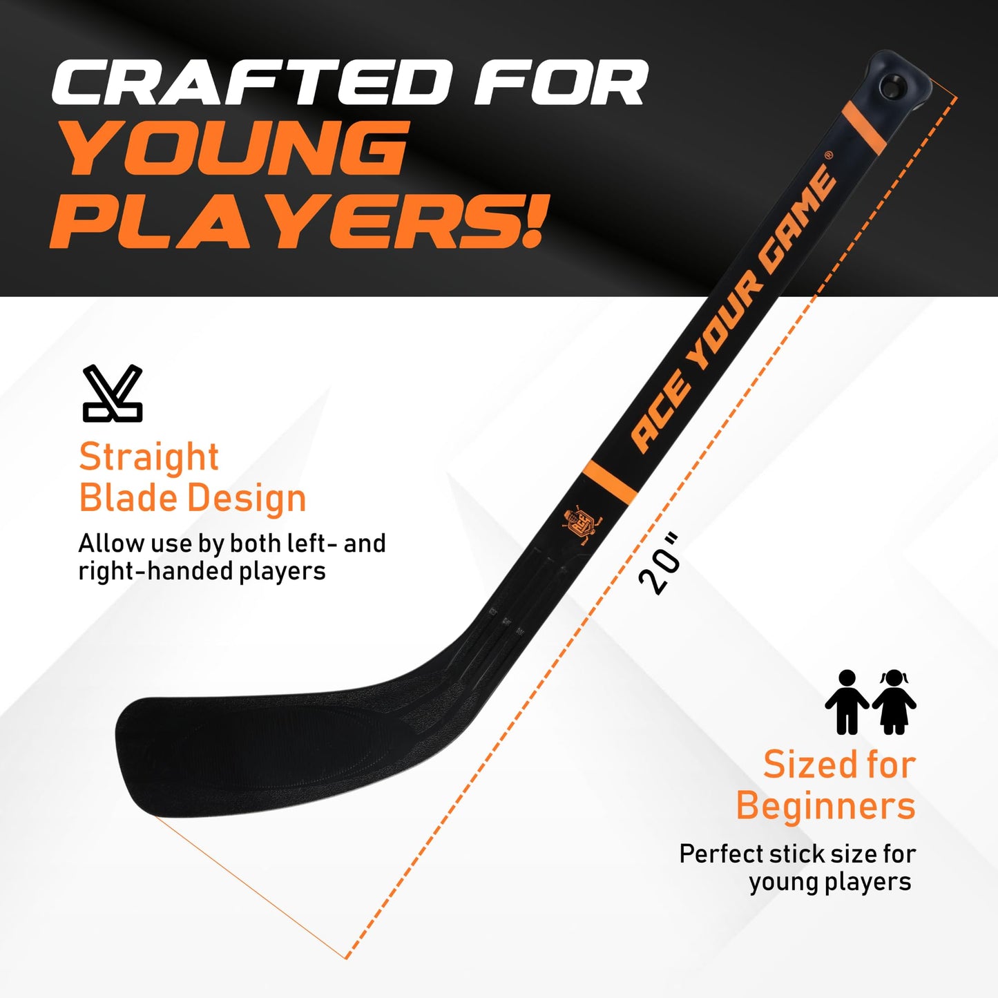 ACE HOCKEY - Mini Knee Hockey Set - Complete 4-Player Indoor/Outdoor Kit - 2 Goals, 4 Sticks, 6 Foam Balls