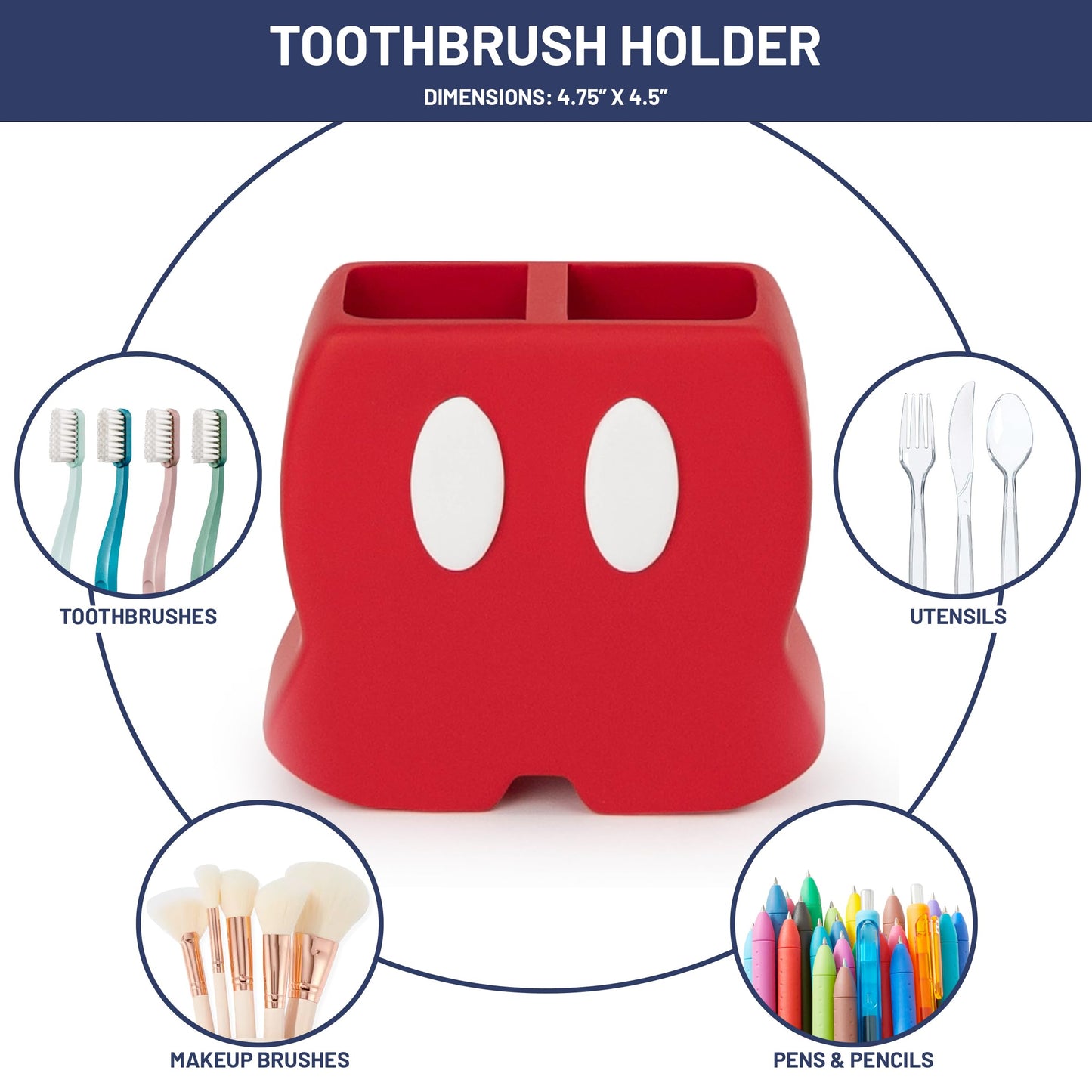 Jay Franco Disney Mickey Mouse Bathroom Organizer Set - 4 Piece Red, Black and White Accessories Includes Resin Soap Dispenser, Soap Dish, Toothbrush Holder and Tumbler - Bathroom Décor