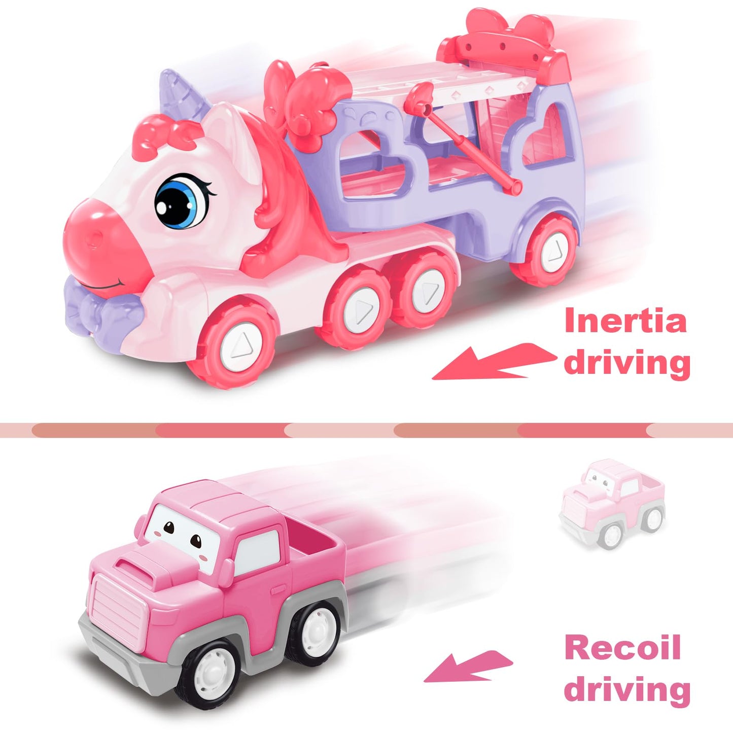 Toys for 1 2 3 Year Old Girl, 5-in-1 Unicorn Carrier Truck Toy Cars with Light & Sound,Girl Toddler Toys Age 2-4, 1 2 3 Year Old Girls Birthday Gifts