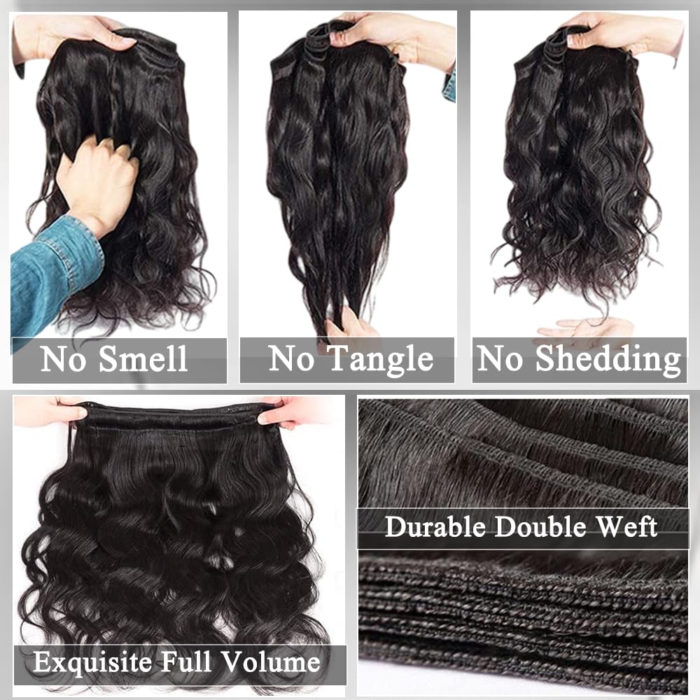 ZGGTL Body Wave Bundles Human Hair 18 20 22 24Inch 4 Bundles 12A Natural Black Bundles Human Hair 100% Brazilian Hair Bundles Quick Double Weft Weave Bundles Human Hair Extensions