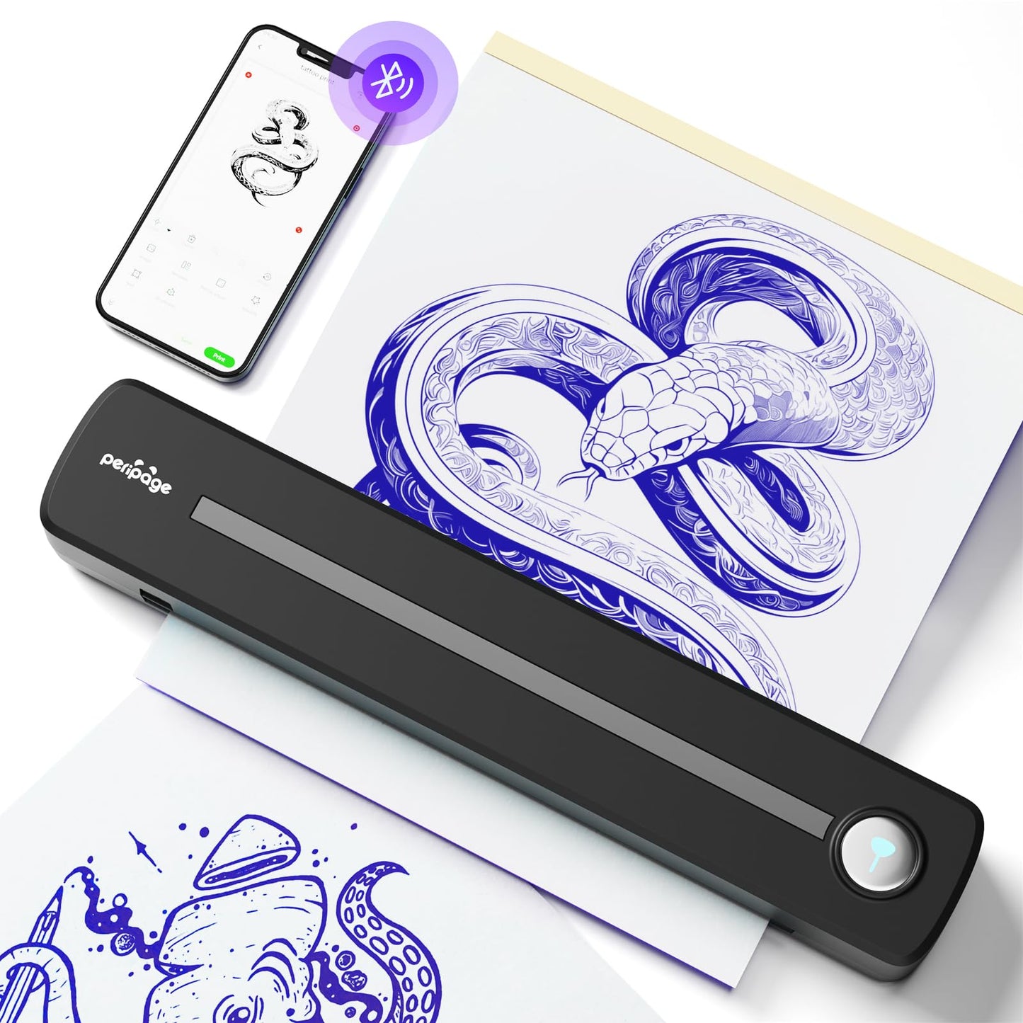 PeriPage P91 Tattoo Printer with Tattoo Stencil Paper,Wireless Thermal Tattoo Printers Compatible with Phone,Pad & PC