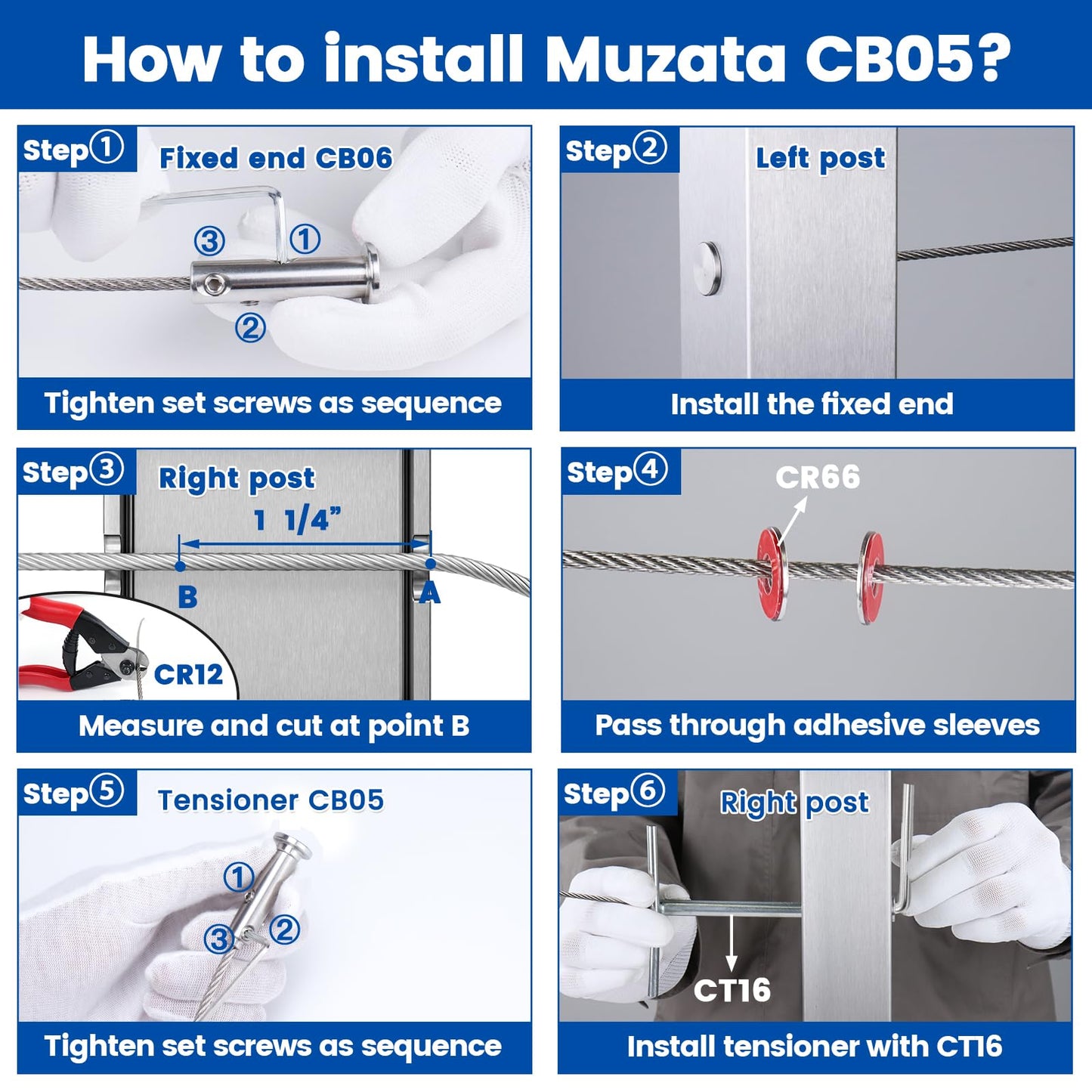 [Patent] Muzata 20 Pack 1/8" Swageless Invisible Cable Railing Kit Hardware Swageless Fittings Tensioner Hidden for 2"x2" Metal Post T316 Stainless Steel Deck Cable Railing System CB04