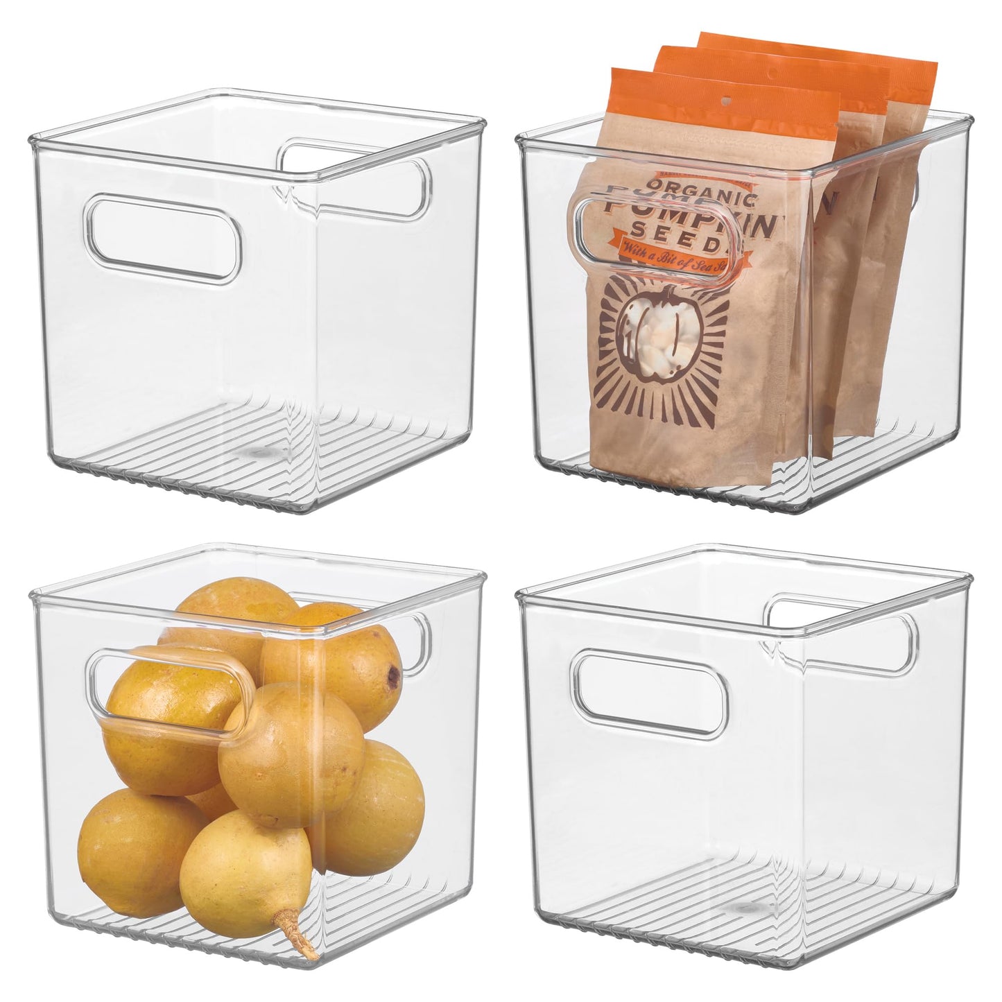 iDesign Storage Bin with Handles - Cube Organizer Bin for Pantry, Set of 4, Clear, Made in USA
