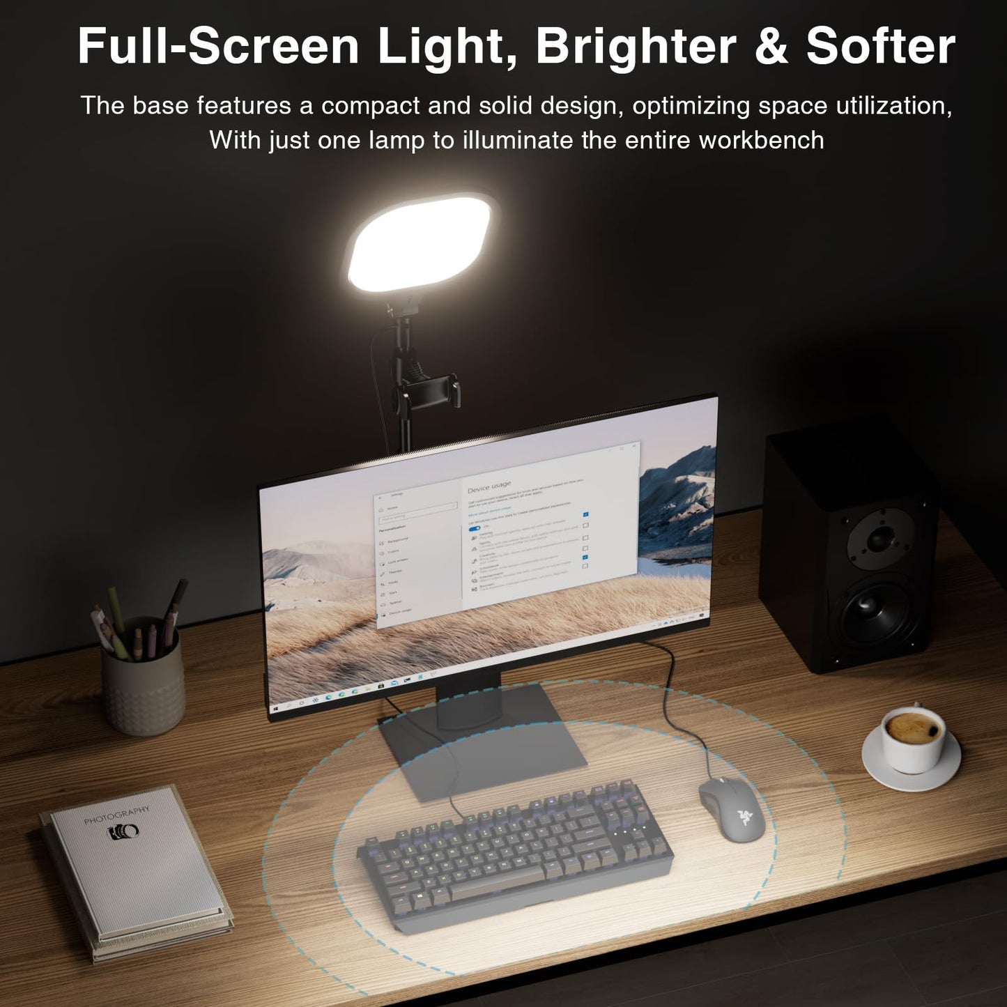 2 Packs Video Conference Lights for Zoom Meeting, LitONES Podcast Lighting Kit for Working from Home Office, Desktop Video Light with Stand and Phone Holder CRI 97.8