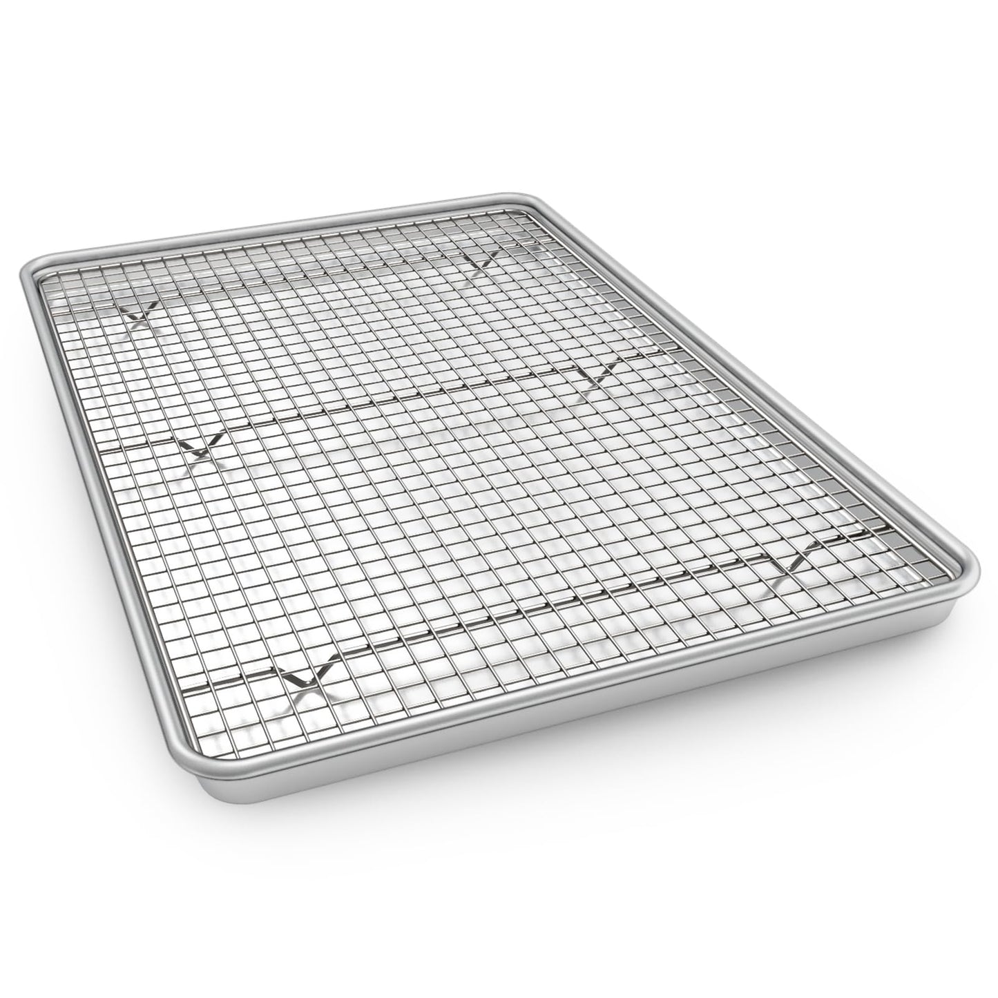 24 Inch Baking Sheet Pans with Rack Set, Natural Aluminum Cookie Sheet, Extra Large Commercial Quality Baking Sheet Pan Set, Warp Resistant Nonstick Thick Cookie Tray Pans for Baking, Roasting
