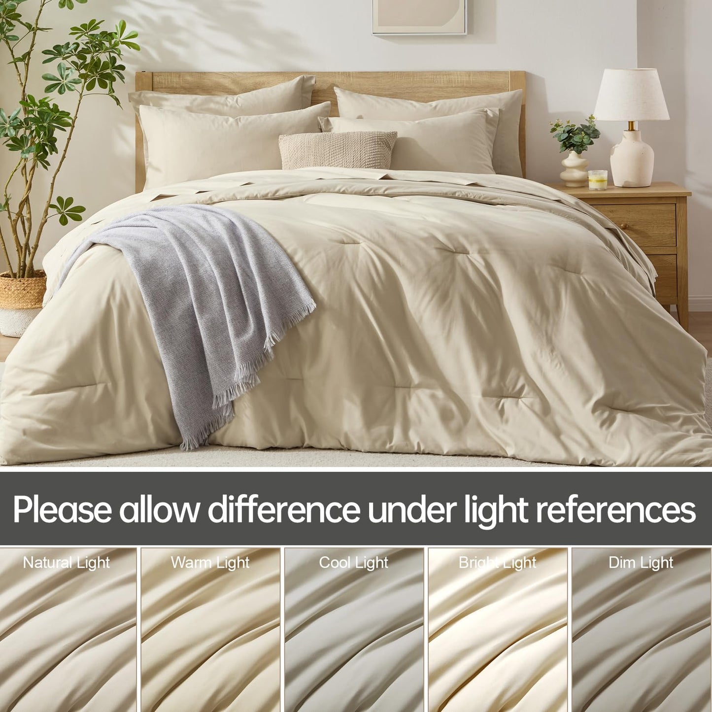 Homelike Moment King Size Comforter Set 7 Piece, Beige Bed in a Bag King Size Bed Set Lightweight and Machine Washable