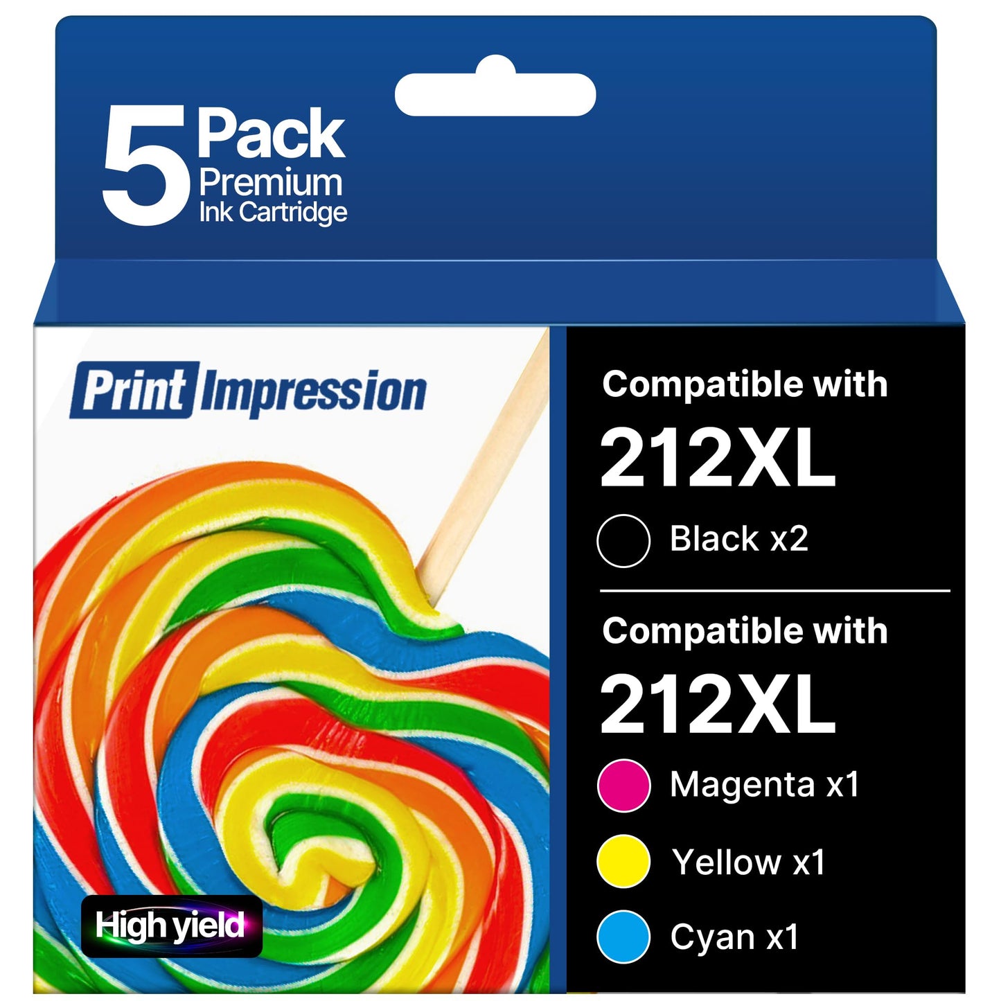 PrintImpression 212XL Ink 212 XL High Capacity Combo Pack T212 T212XL Remanufactured for Epson 212 Ink Cartridges for XP-4100 XP-4105 WF-2830 WF-2850 (2 Black, 1 Cyan, 1 Magenta, 1 Yellow, 5 Pack)