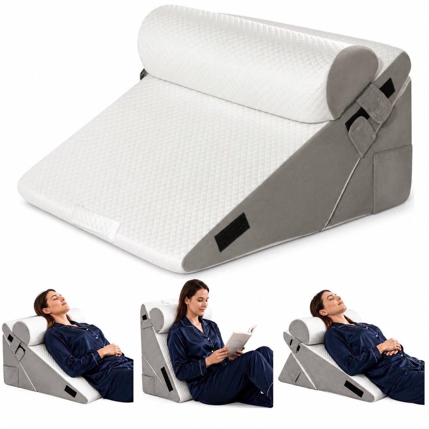 10-in-1 Adjustable Design 3PCS Wedge Pillow for Sleep Apnea, Wedge Pillow for Acid Reflux Relief, Orthopedic Headboard Bed Wedge Pillow for Sleeping, Neck & Back Support for Snoring and Reading