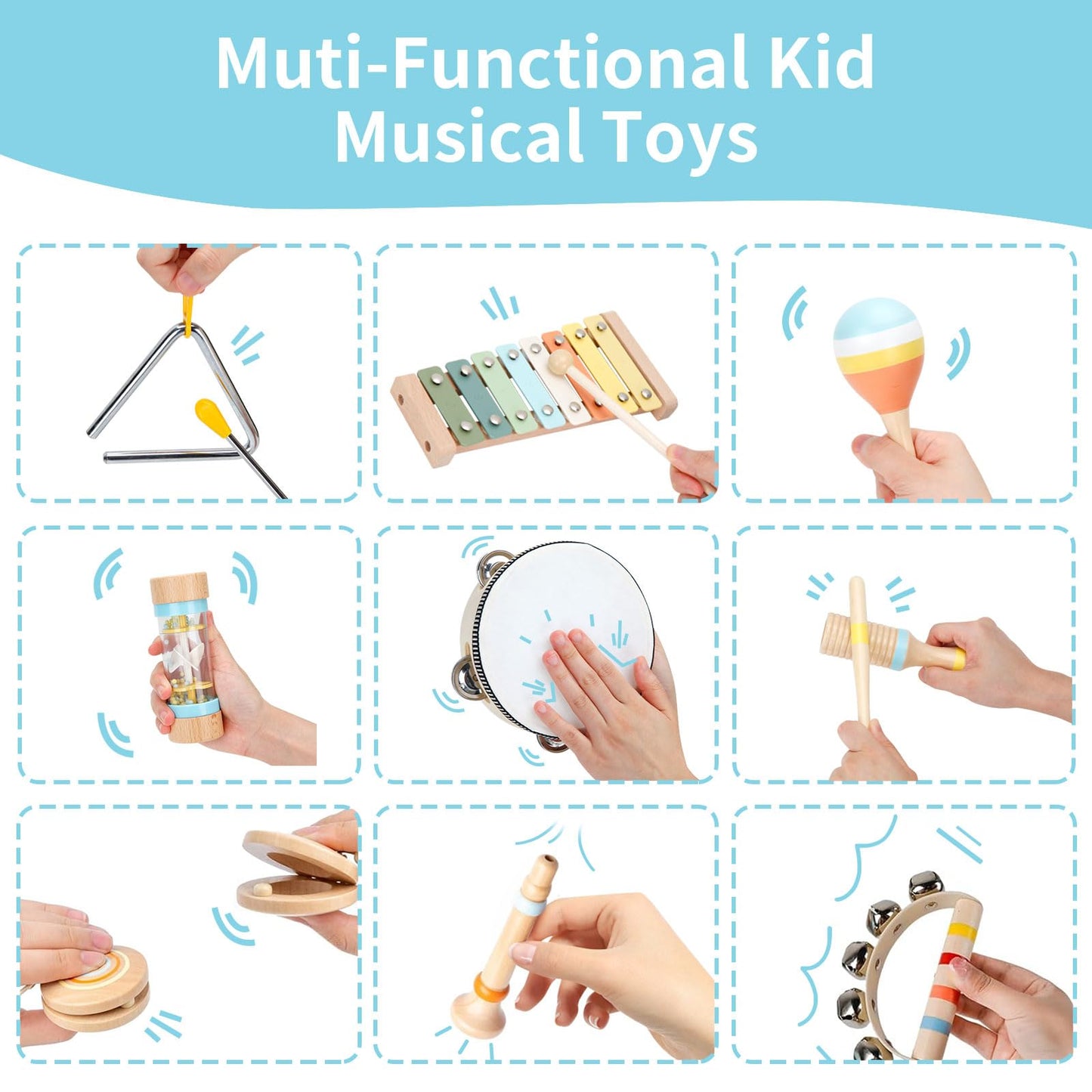 Baby Musical Instruments Set Wooden Montessori Toys for Toddlers 1-3 Percussion Instruments Set Modern Boho Music Toys for Kids Preschool Educational.