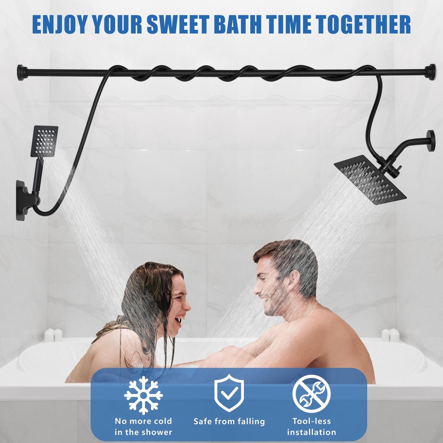 Voolan Dual Shower Head for Couples, High Pressure Rain Showerhead and Handheld Spray Combo, Adjustable Double Shower Heads for 2 People Bathroom (Black)
