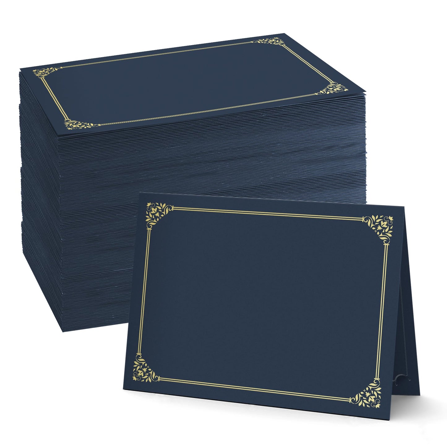 BELLE KR® Blue Certificate Holders 8.5 x 11, 100 Pcs - Used as Award Certificate Folders with Gold Foil Border for Letter Size 8.5" x 11" Certificates, Awards, Documents and Diplomas
