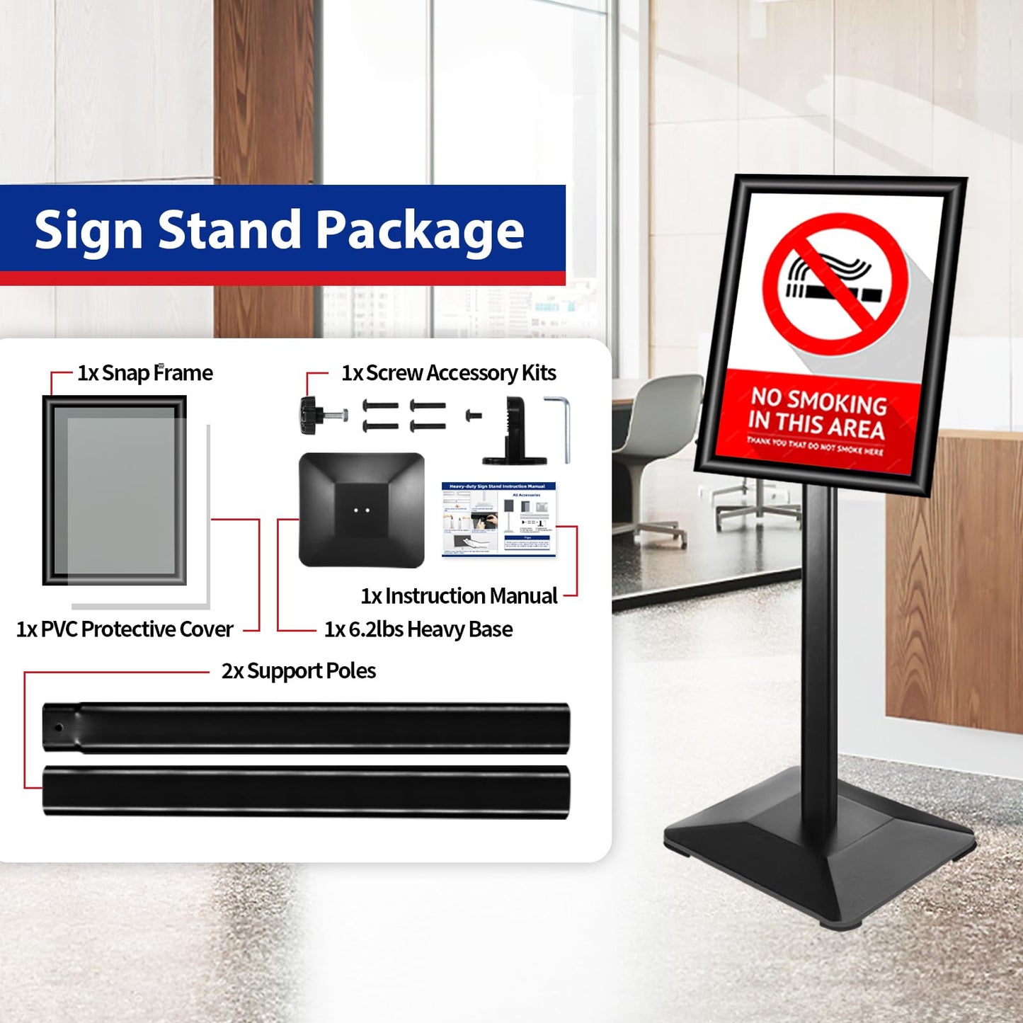 VAIIGO Pedestal Sign holder Stand 11x17inch Adjustable Standing Floor Sign Stand with Heavy Base & Snap Frame Display Stand for Indoor Outdoor Business Store Sign Holder Poster Stand (Black)