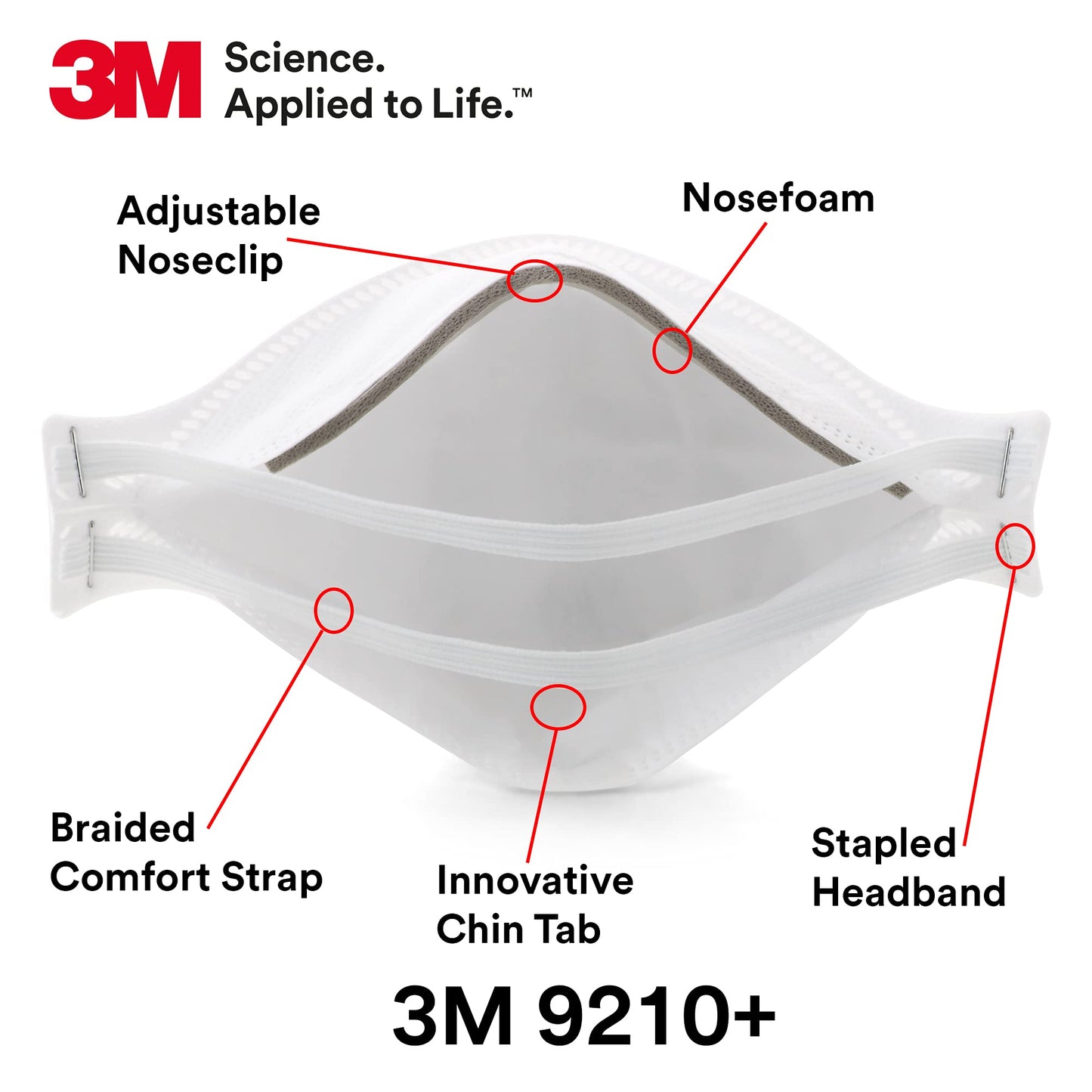 3M Aura Particulate Respirator 9210+, N95, Pack of 20 Disposable Respirators, Convenient Individually Wrapped, NIOSH APPROVED, Stapled Flat Fold Design, Low Profile Design Reduces Eyewear Fogging