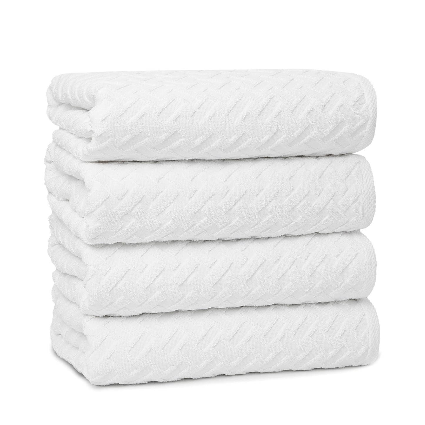White Cotton Bath Towels Set of 4 – 30x56 Inches, Ultra Soft & Highly Absorbent, Quick-Drying Large Towels for Bathroom, Gym & Daily Use | Machine Washable | by Casual Living (Cane Collection)