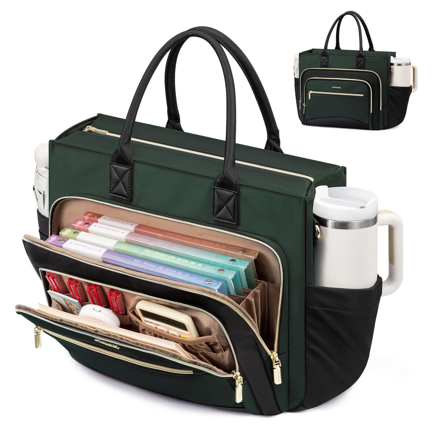 LOVEVOOK Teacher Tote Bag for Women,Laptop bag with Large Cup Holder,Work bag with Accordion File Organizer Pocket,Multi-Pockets Professional Nurse Bag,Handbag Purse for Work,College,Daily