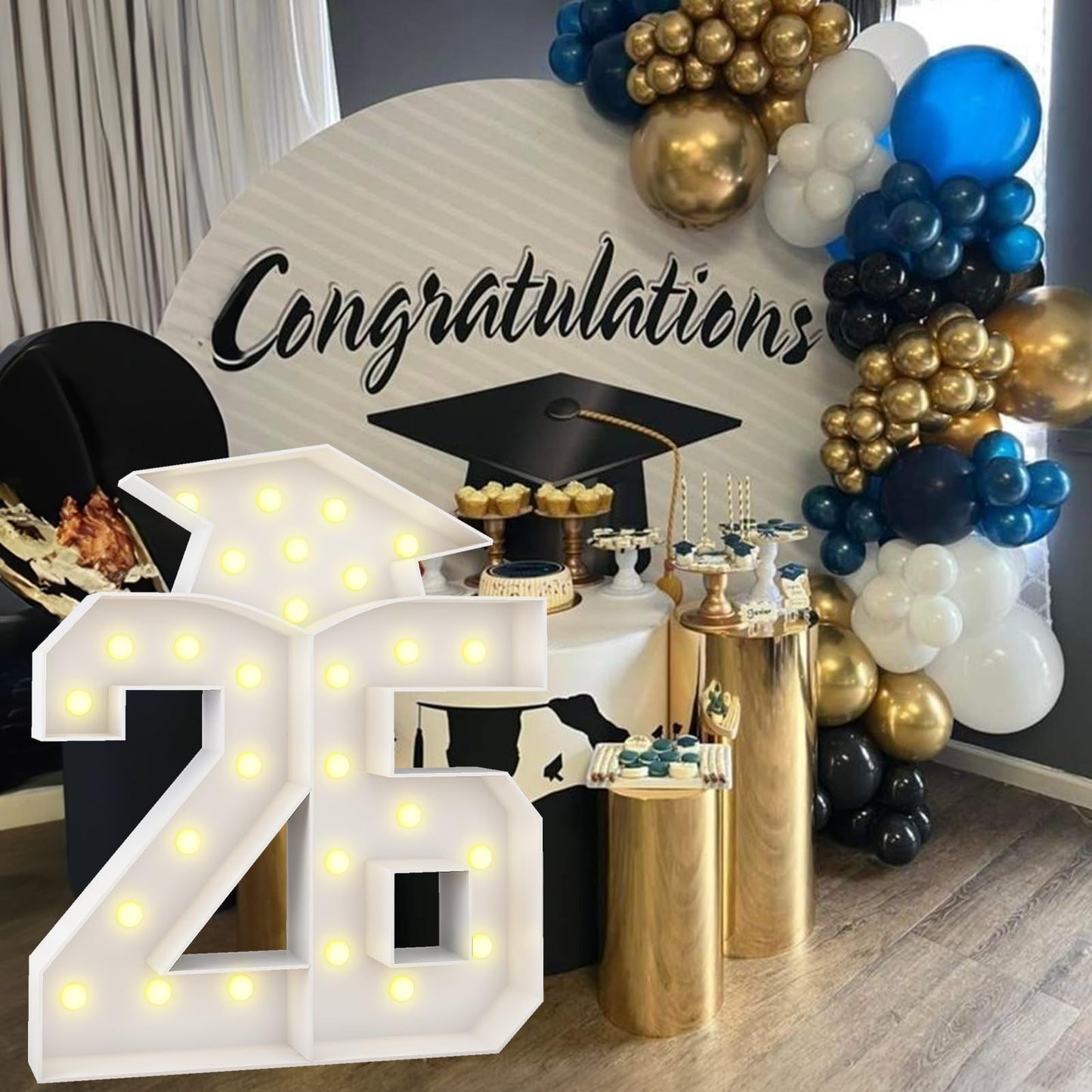 4.5FT 2026 Graduation Decorations, Large 26 Light Up Numbers Graduation Cap with Lights, White Mosaics Marquee 26 Numbers Kit for Class of 2026 High School College Graduation Grad Party Decorations