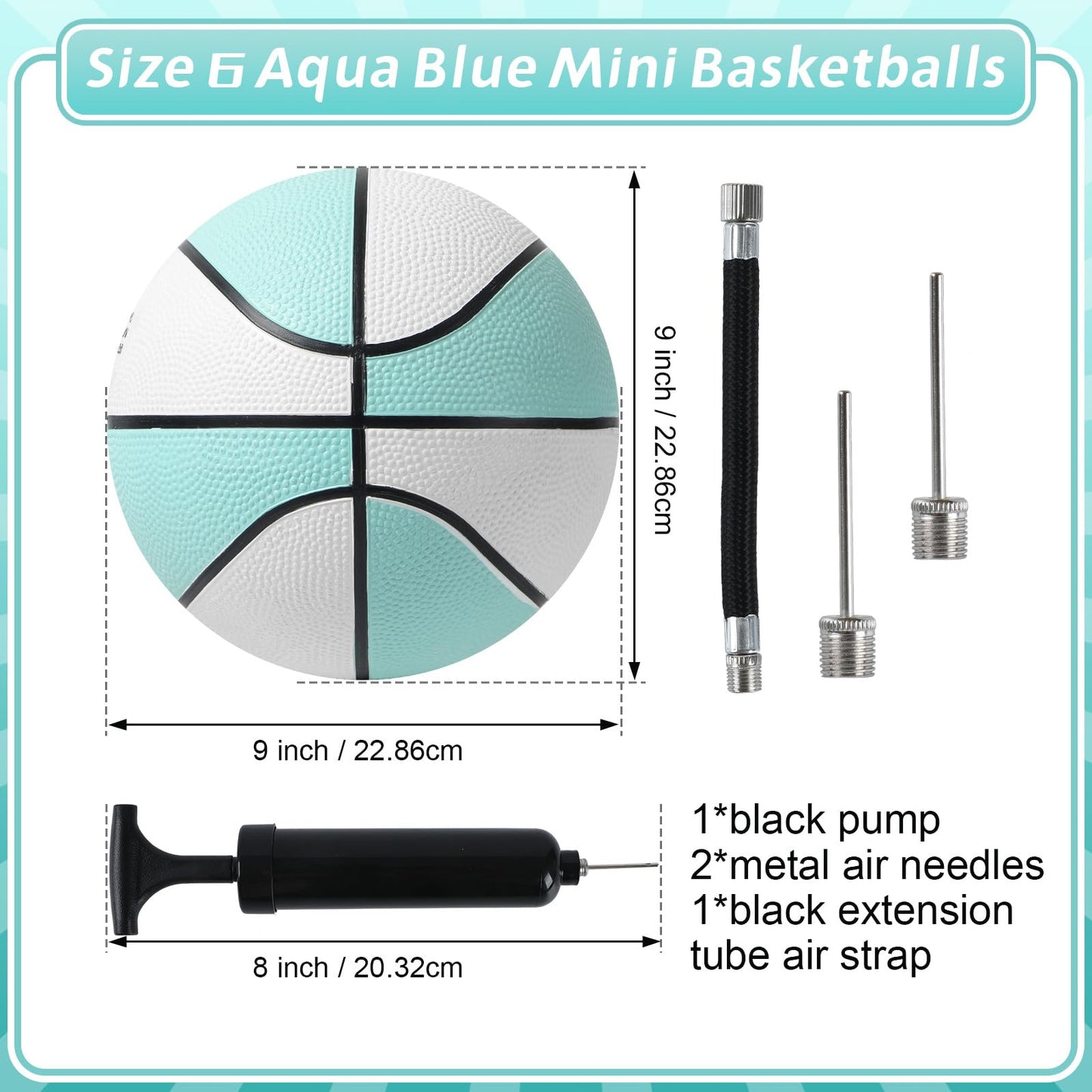 Conderyang 3 Pack Water Basketball Pool Basketball Aqua Blue Rubber Mini Basketball Pool Ball Waterproof Water Ball for Lake and Swimming Pool Basketball Hoop Games (Size 6, 9 Inch)
