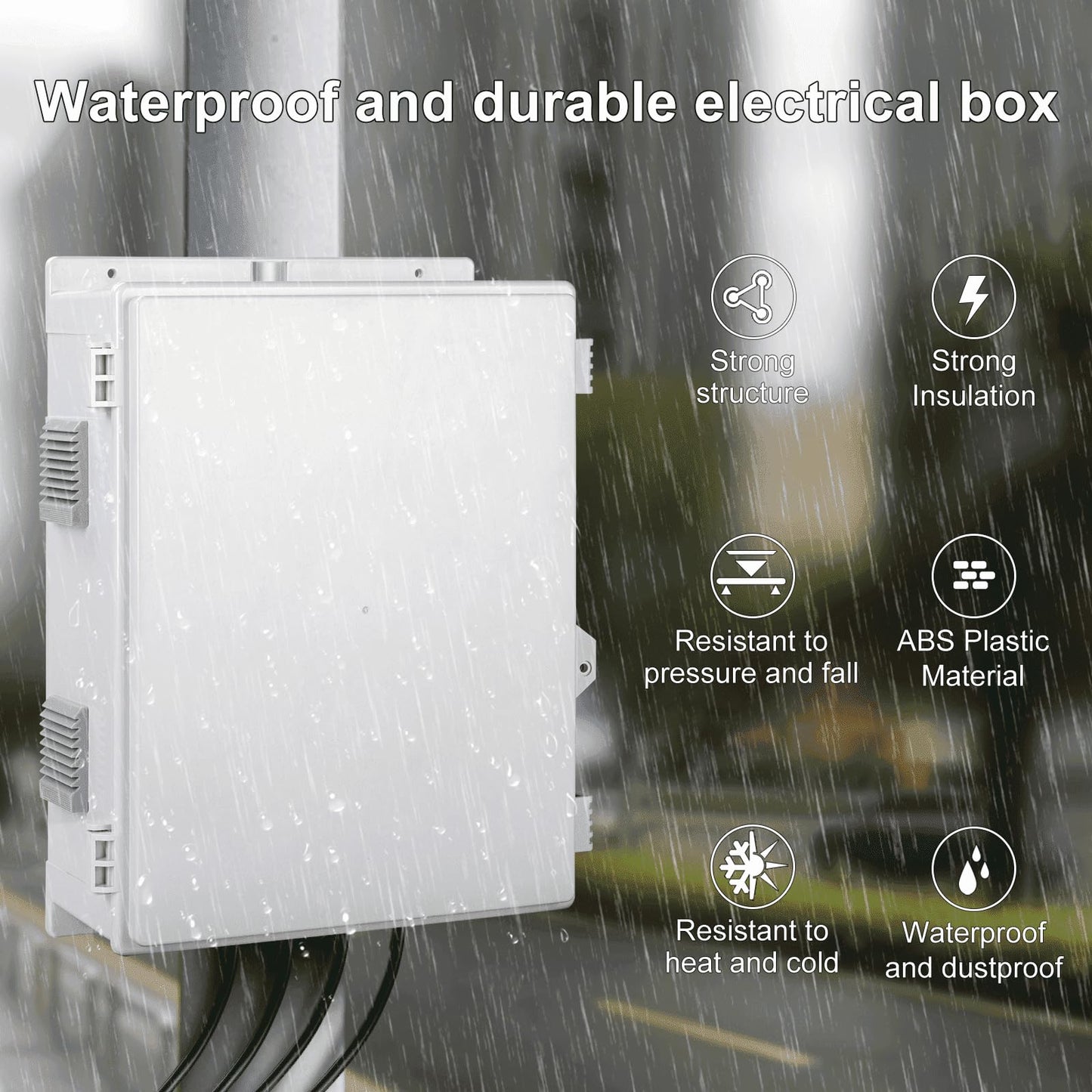 Namunanee Outdoor Electrical Junction Box with High Power Outlet, 16"H* 12"L* 5.9"W, ABS Water Resistant Enclosure with Internal Mounting Panel & Hinged Cover.