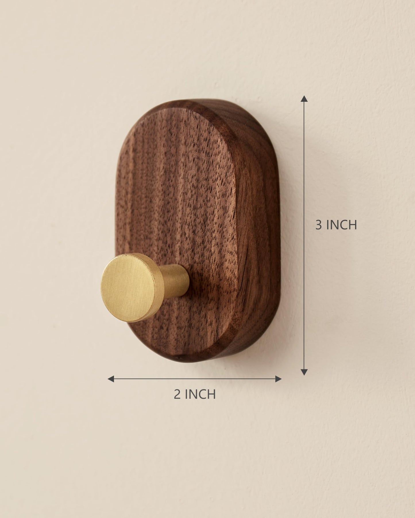 Wood Coat Hooks Wall Mount - Modern Walnut Coat Hook with Bronze Accent for Hanging Clothes,Keys,Purse,Robes,Towel,Backpacks, Single Brass Wall Hooks Heavy Duty for Entryway, Closet, Bathroom (4 Pack)