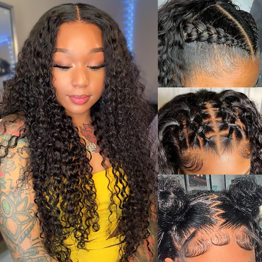 Newshion 13x6 Water Wave Lace Front Wigs Human Hair Pre Plucked Bleached Knots 180 Density Wet And Wavy Glueless Wigs Human Hair 18 Inch Hd Lace Frontal wig with baby hair
