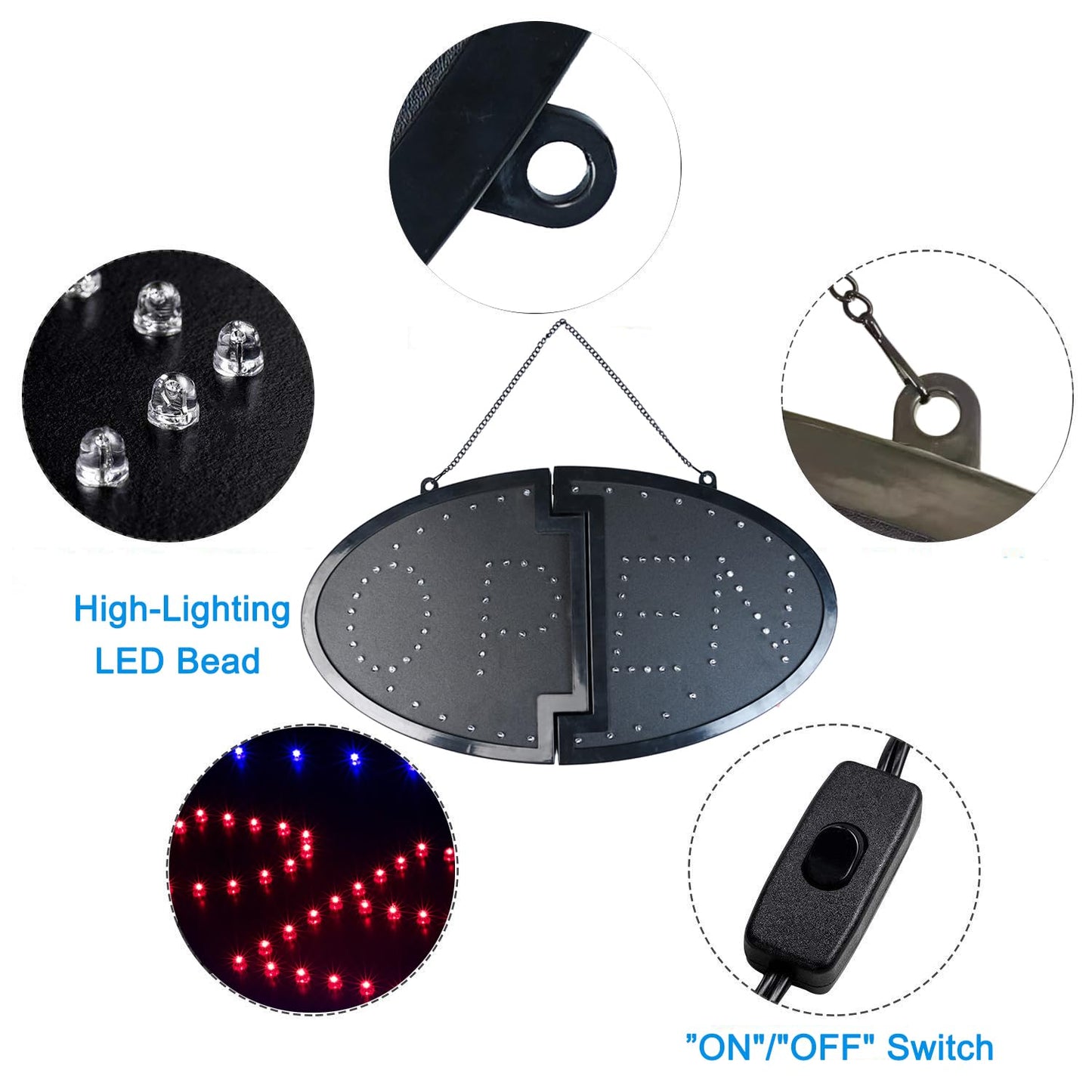 KEBE LED Open Sign, 23" x 14" Large High Visibility Advertisement Board Bright Electric Display Sign Flashing Light for Walls Business Window Bar Shop Hotel