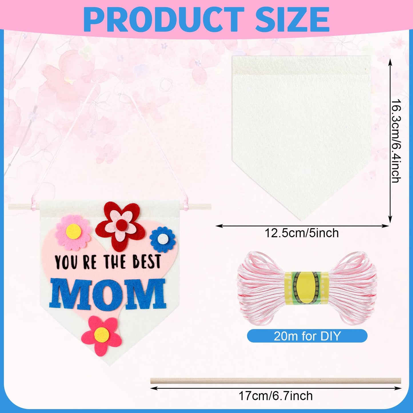 Mindsoft 24 Set Mini Mother's Day Banner Craft Kit 3 Designs Mother's Day Banner Mothers Day Crafts for Kids Classroom Holiday Mom Gift for Kids DIY Home School Crafts Outdoor Yard Door Decorations