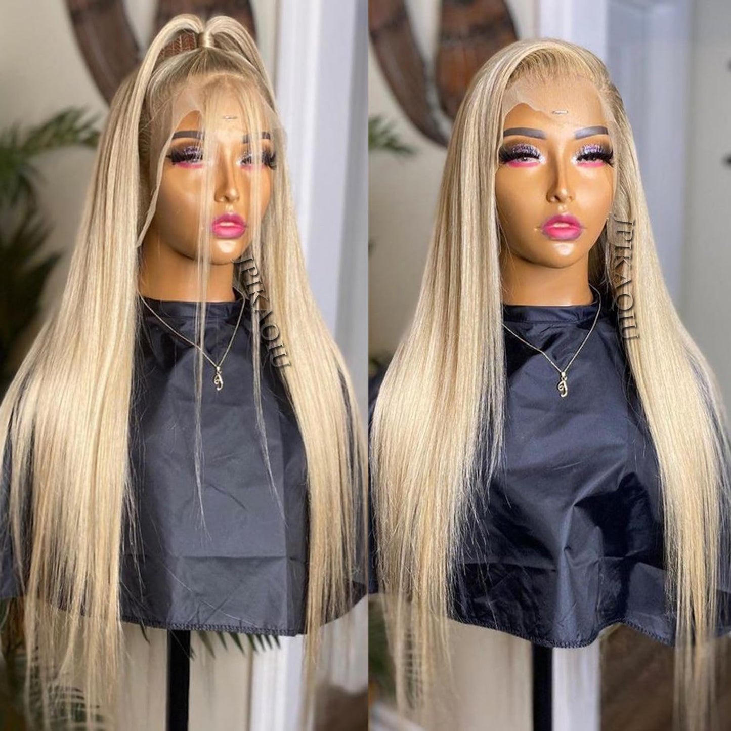 JPIKAQIU Ash Blonde Lace Front Wigs Pre Plucked Long Straight Lace Front Wig Natural Hairline Ash Blonde Colored Synthetic Lace Front Wigs for Women Heat Resistant Fiber Hair