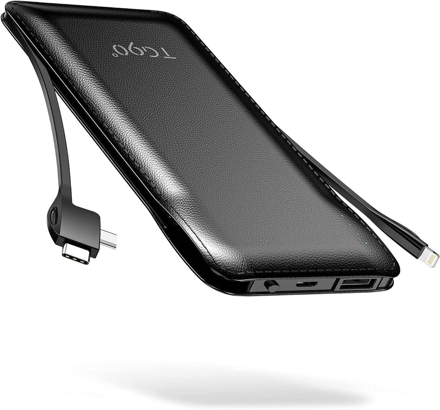 TG90° Portable Charger with Cords 10000mAh Power Bank with Built in Cables Battery Backup Cell Phone External Battery Pack Compatible with iPhone16/15 and Android Phone Travel Battery Pack