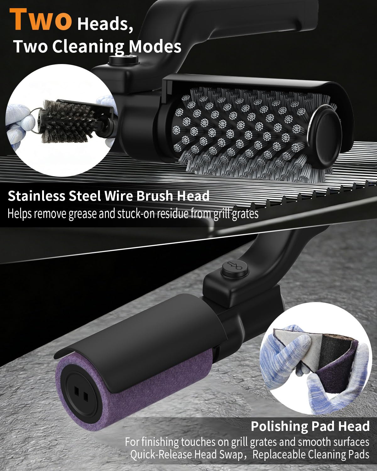 ZEYEGOY Electric Grill Brush, 3-Speed Rotary BBQ Cleaning Tool with 180° Adjustable Head,90-Minute Runtime,USB-C Rechargeable,Stainless Steel Bristle Brush for Gas,Charcoal and Ceramic Grills