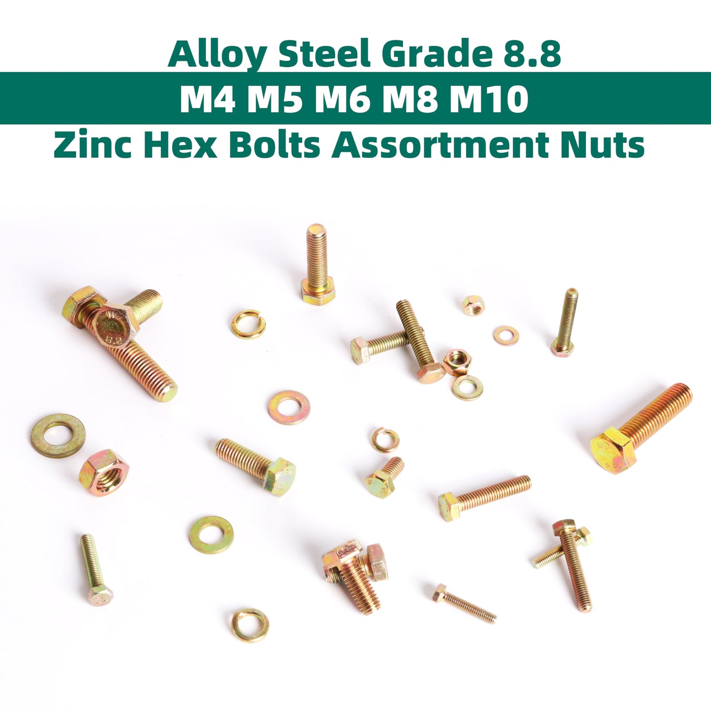 1045PCS M4 M5 M6 M8 M10 Metric Nuts Bolts Washers Assortment Grade 8.8, Heavy Duty Bolts Assortment Nuts Kit, Length from 12 to 30 mm (0.47-1.18 in)