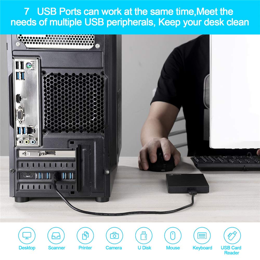 PCI-E to USB 3.0 7-Port(2X USB-C - 5X USB-A) Expansion Card,PCI Express USB Add in Card, Internal USB3 Hub Converter for Desktop PC Host Card Support Windows 10/8/7/XP and MAC OS 10.8.2 Above