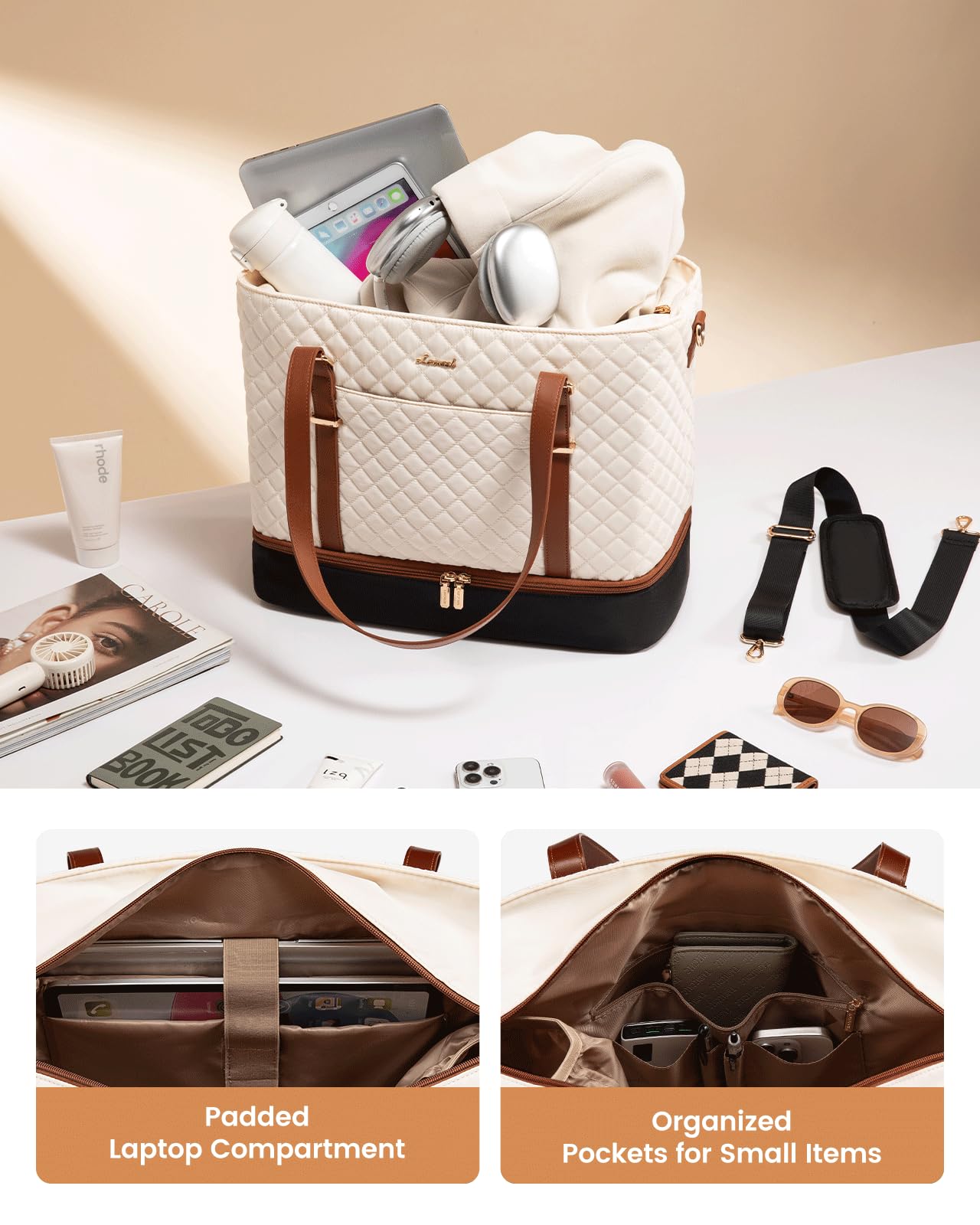 LOVEVOOK Lunch Tote Bag for Women, 15.6 Inch Laptop Work Bag With Lunch Compartment & Large Cup Holder, Lightweight Work Briefcase for Travel, Bussiness, Teacher