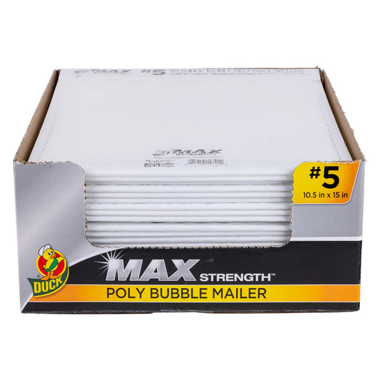 Duck Max Strength #5 Poly Bubble Mailer, Mailing Envelopes Bubble Padded, White, 10.5 in x 15 in, 25 Pack