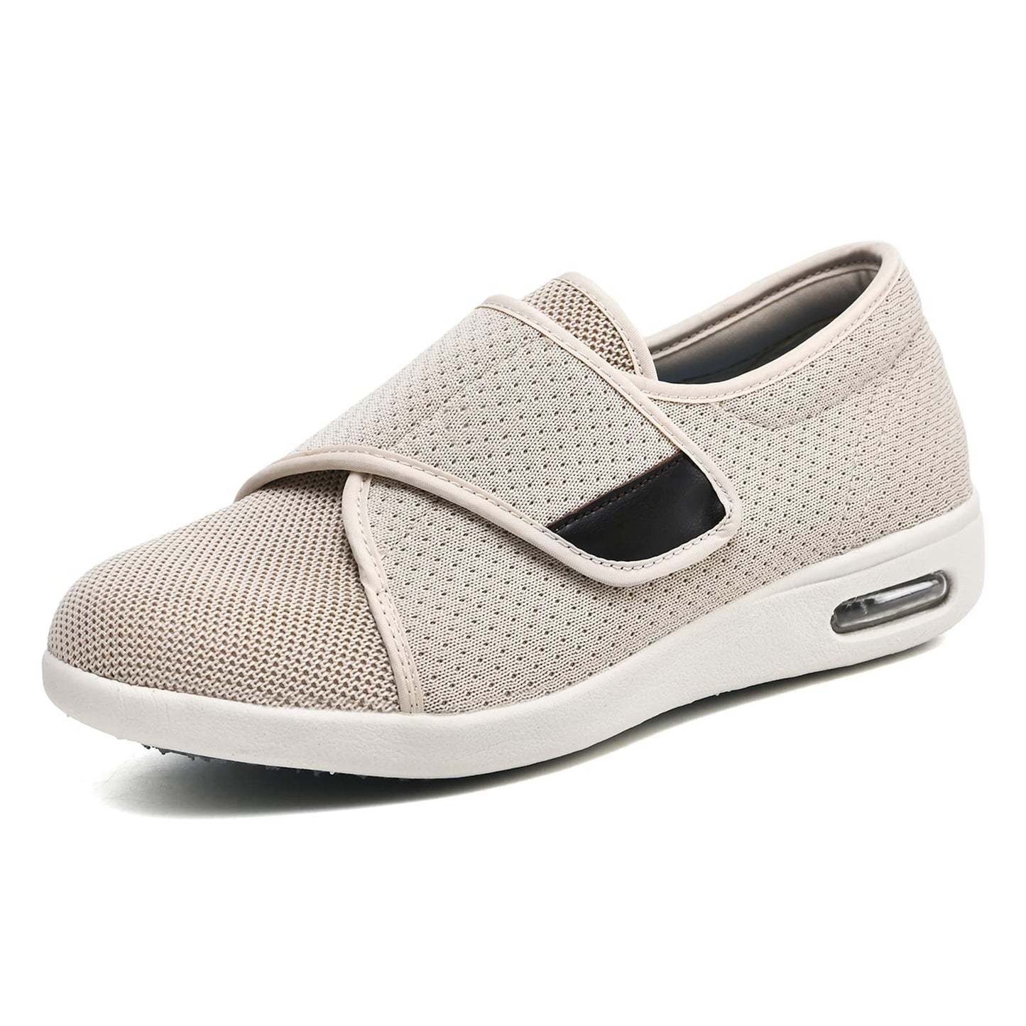 W&LESVAGO Women's Wide Width Diabetic Walking Shoes with Adjustable Closures,Non-Slip Lightweight Sneakers with Classic Air Cushion for Diabetic Edema Plantar Fasciitis(7#, Beige)