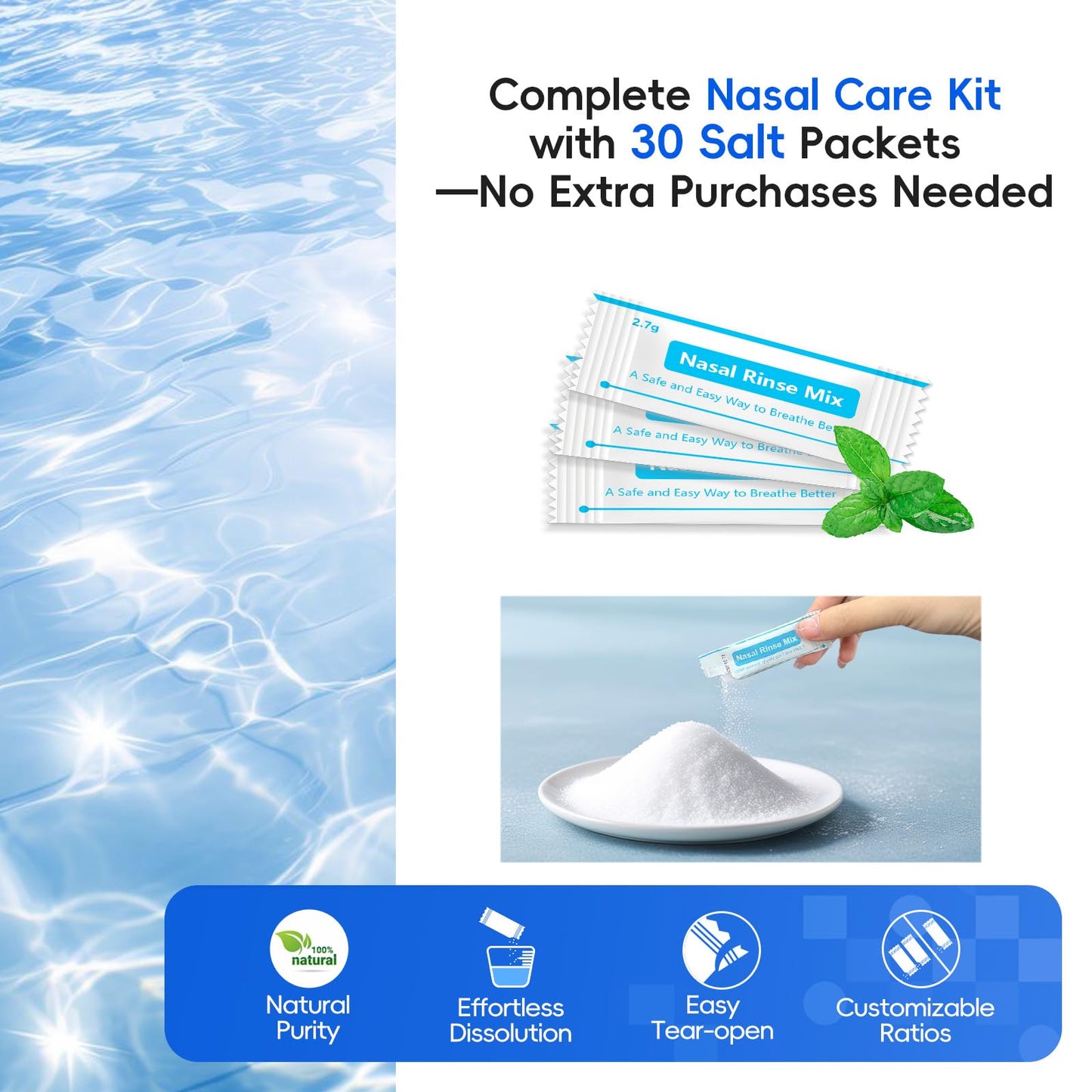 Medcodes Nasal Irrigation System, Cordless Pulsating Sinus Rinse Bottle, Nasal Rinse Machine for Sinus Relief & Nasal Care, Electric Neti Pot Nose Cleaner with 30 Salt Pods Nasal Wash Kit
