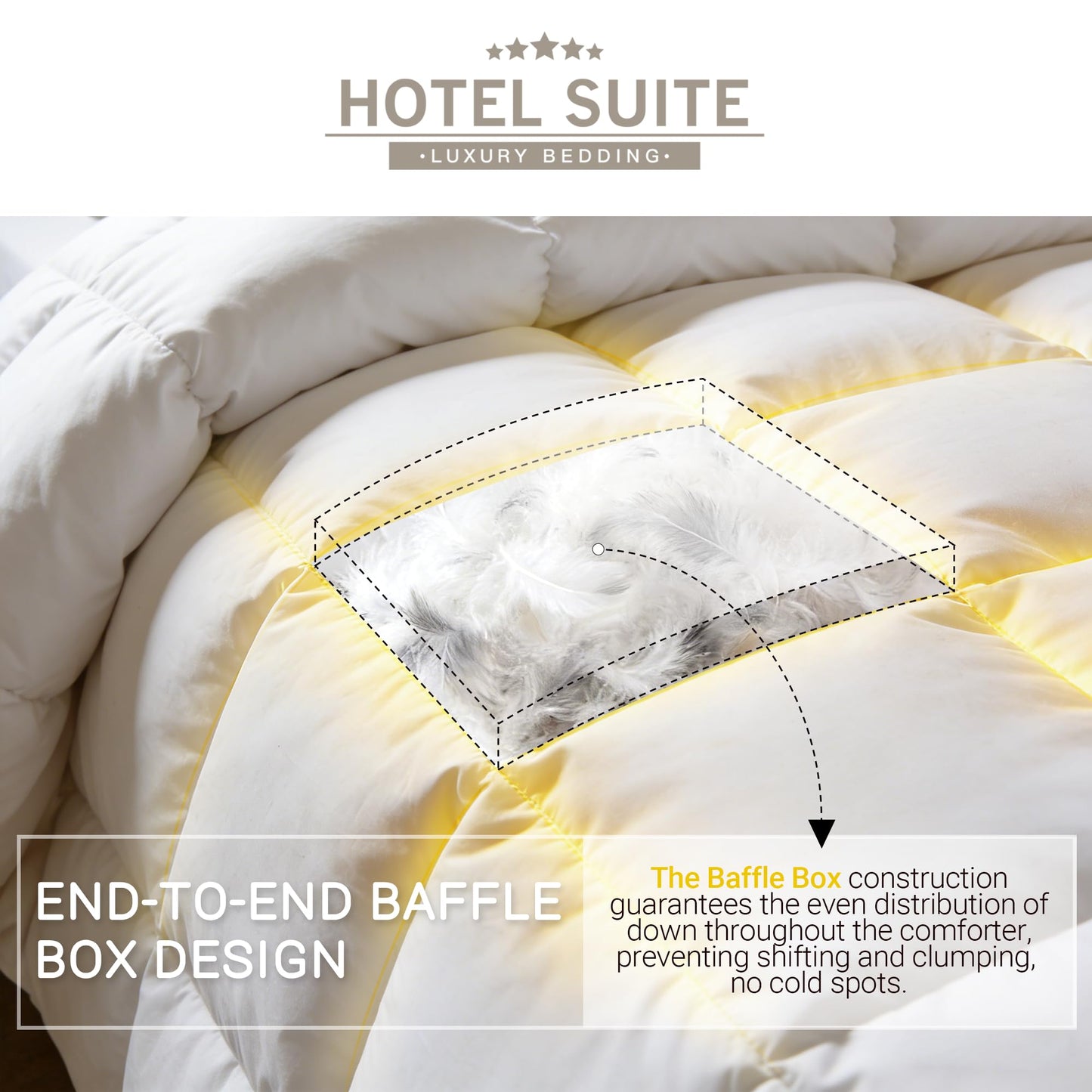 Hotel Suite Feather Down Comforter, Natural Fluffy Duvet Insert, Luxurious Hotel Collection Quilts, All Season Bedding Comforter, 100% Cotton Cover（Twin Size, 68 x 88 Inch, White）