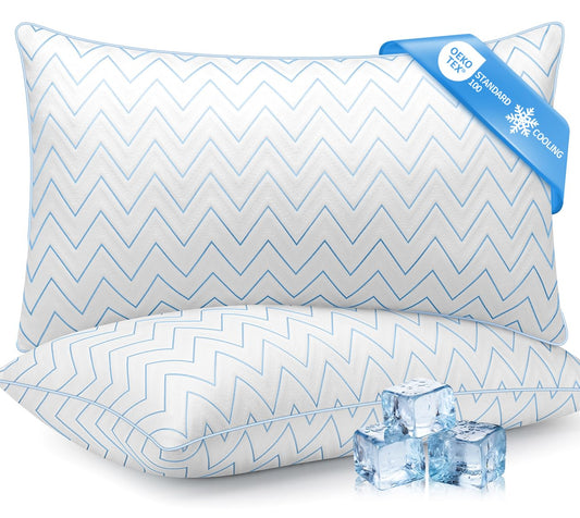 DIORIS Pillows Queen Size Set of 2, Cooling Bed Pillows for Sleeping, Breathable Down Alternative Microfiber Fill, 18 x 29 Inches, Medium Soft for Back Side Stomach Sleepers, Hypoallergenic