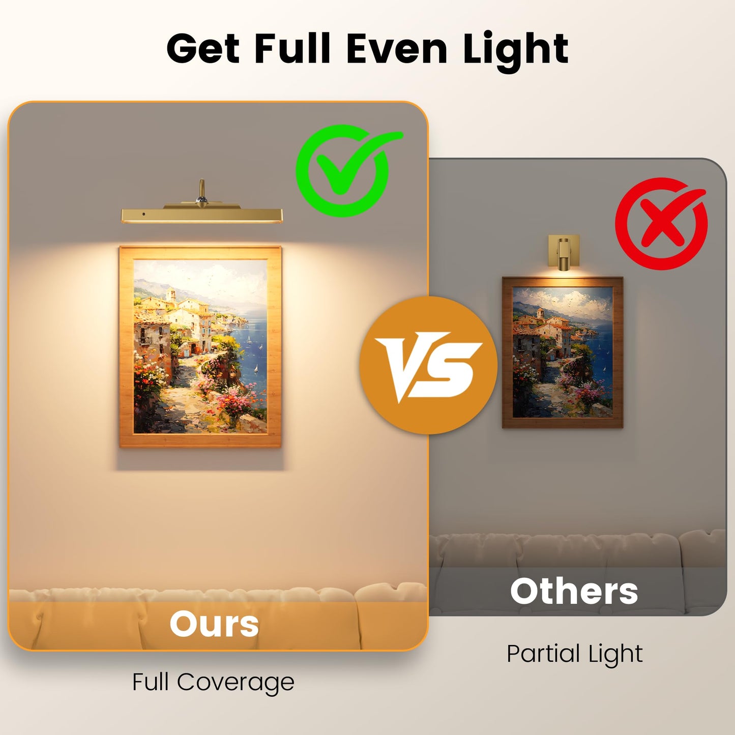 Craftersmark Wireless Picture Lights 12'', 2 Pack 4400mAh Battery Poerered Cordless Wall Lights, 350LM Dimmable Remote Timer for Painting Artwork Living Room (Antique Gold)