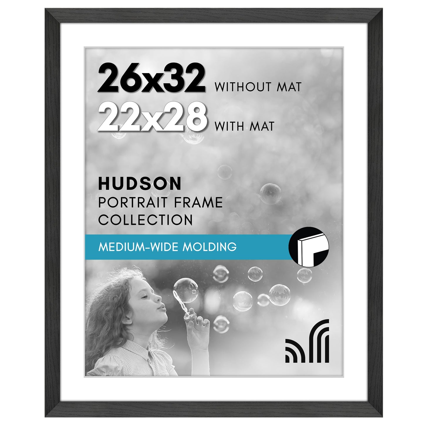 Americanflat 26x32 Poster Frame - Black Engineered Wood with Polished Plexiglass - Matted to 22x28 Photo Size - Hudson Collection - Wide Picture Frame for Wall Display - Black